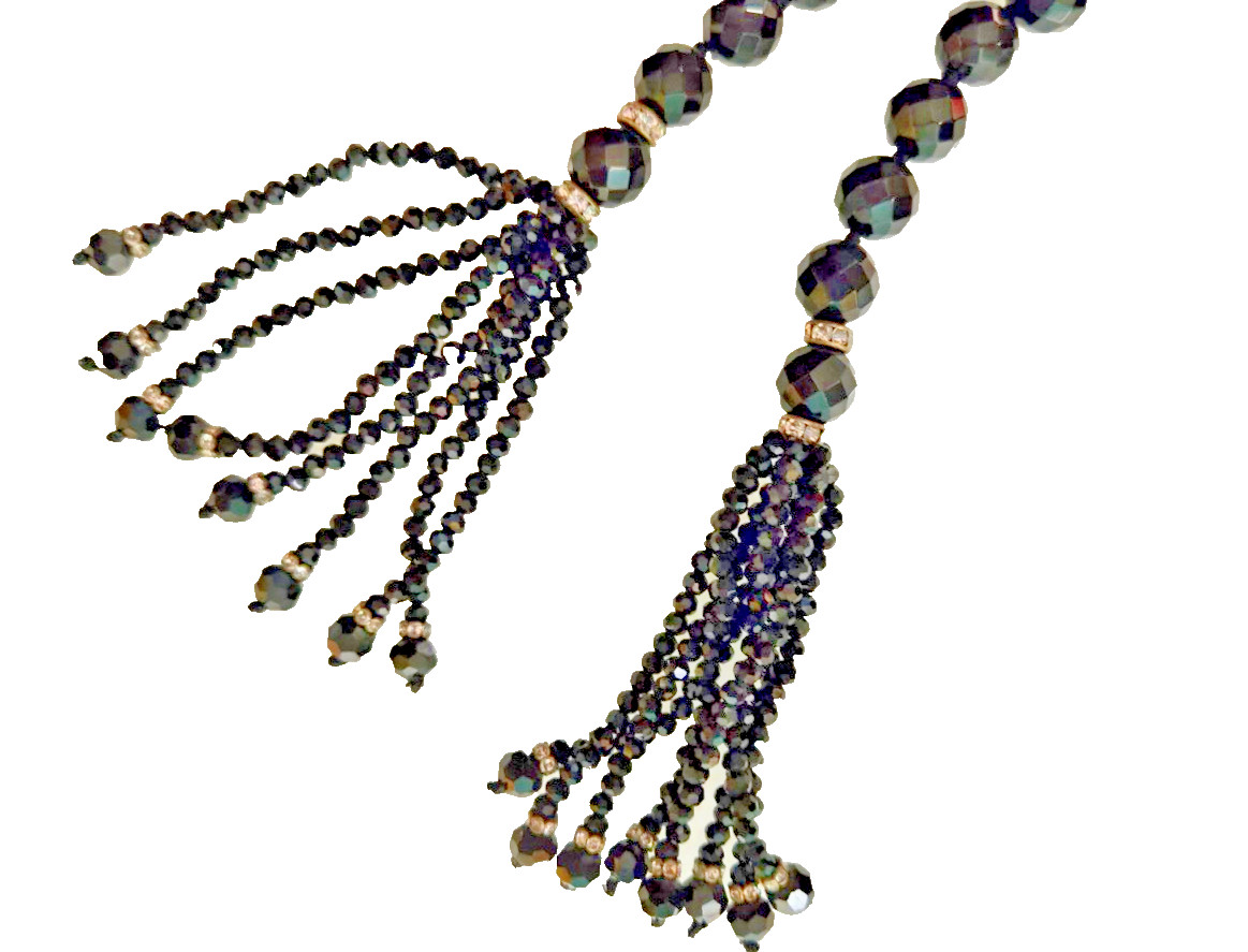 Coldwater Creek Black Flapper Necklace Glass Bead Rope Opera Lariat Sautoir VTG
