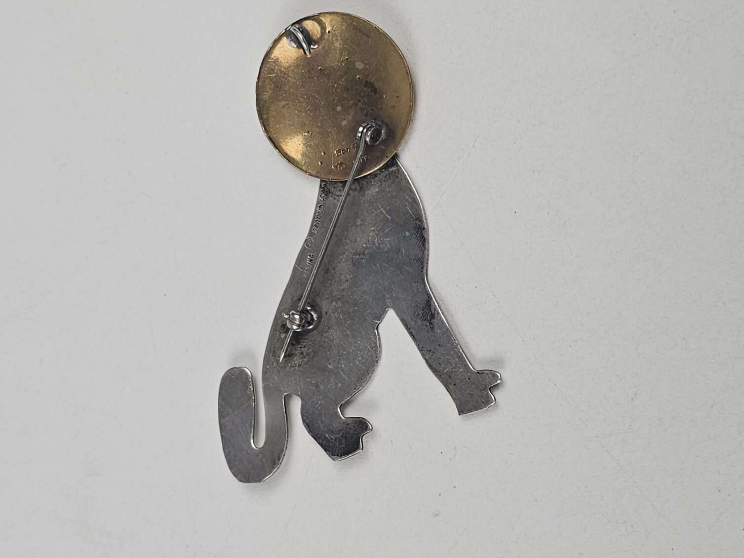BEN J CHAVEZ Sterling & Brass Southwestern Vintage Large Brooch/pendant 3″