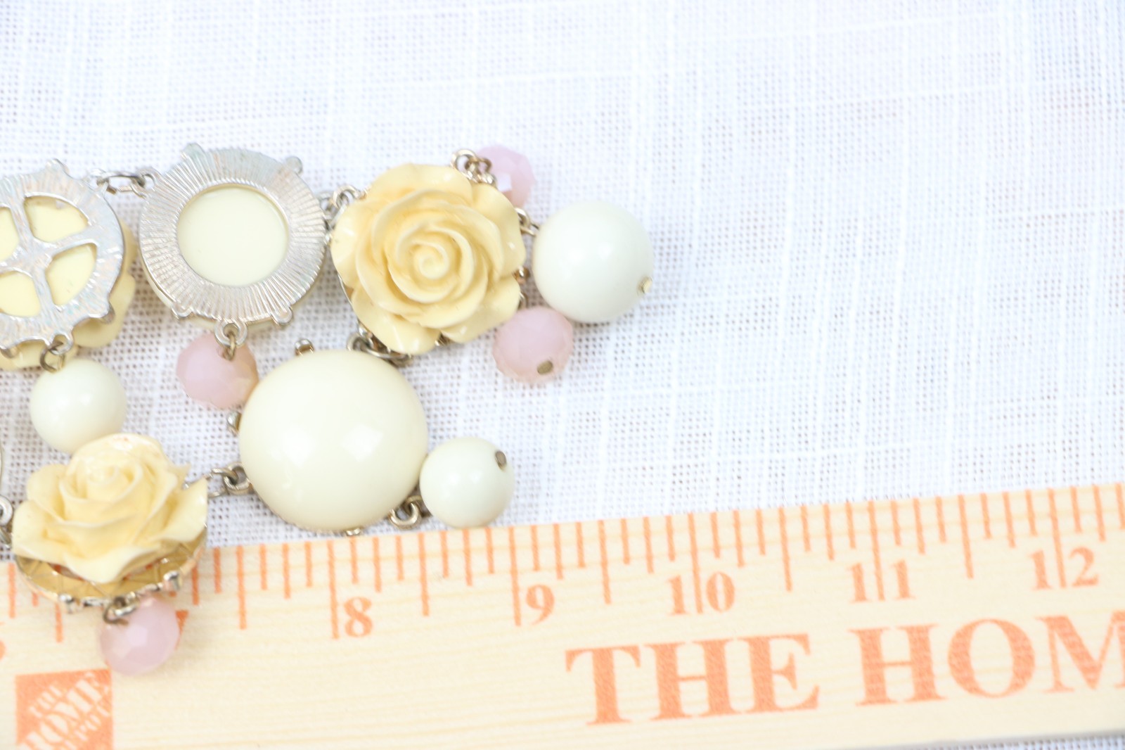 Rose Floral Statement Necklace Cream Bubble Bead Bib Boho Gold Tone