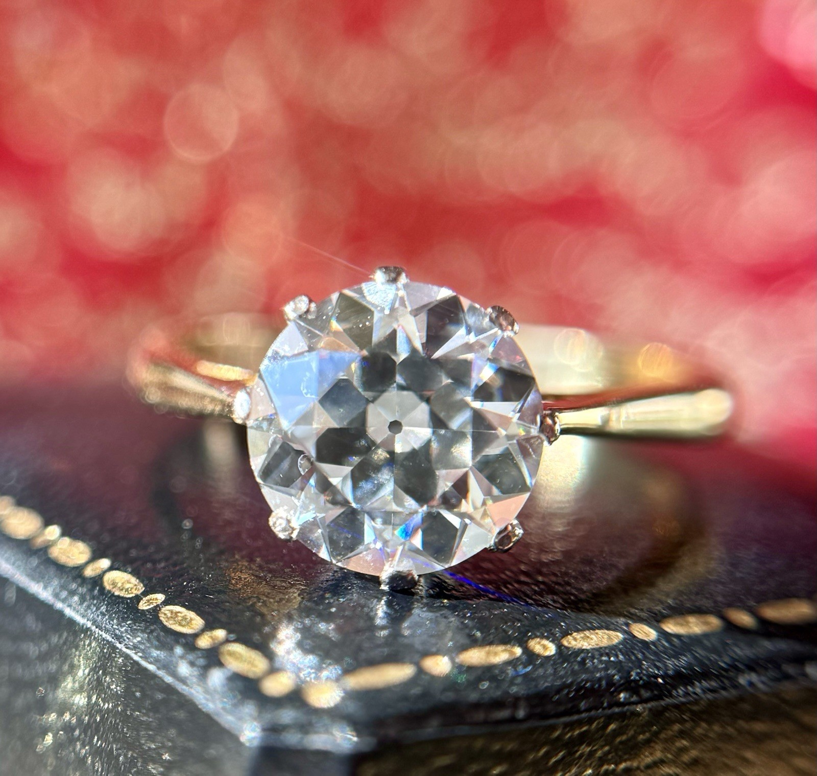 Vintage 18k Gold 2.35 carat Old European Cut Diamond Engagement Ring