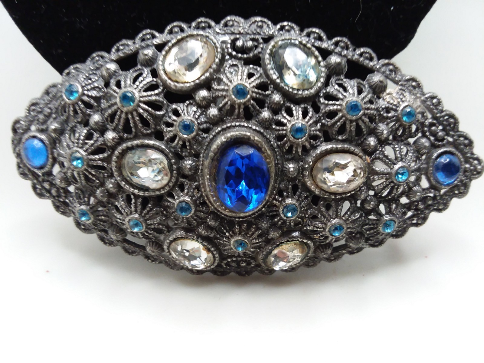Vtg Art Deco Filigree Rhinestone Brooch Pin Signed NE New England Glass Works
