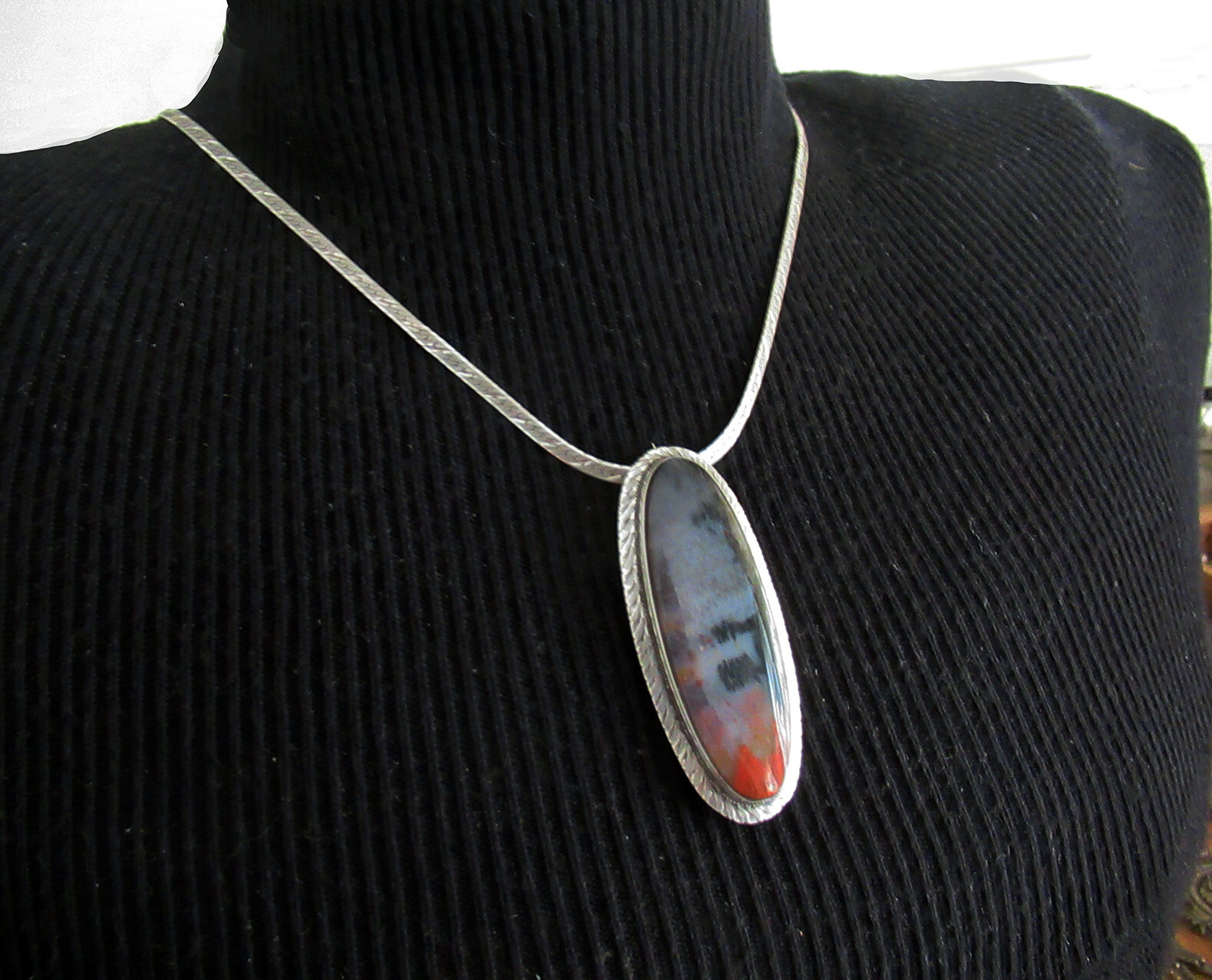 LARGE 2 3/8 INCHES NAVAJO STERLING PETRIFIED WOOD BROOCH PENDANT TOO