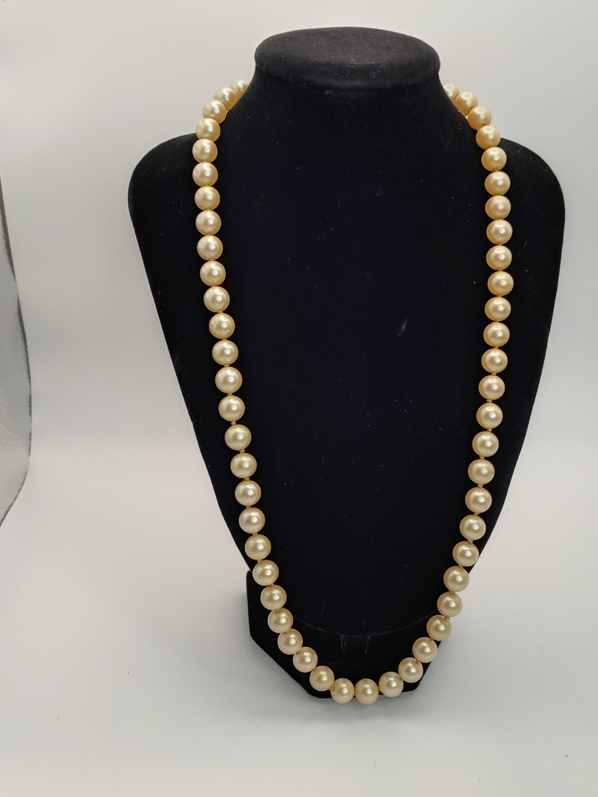 Vintage Hand Knot Glass Pearl Necklace Cream Flapper Filigree Safety Clasp 22″
