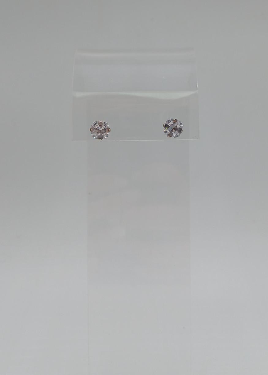 925 C Signed 5mm CZ Sterling Silver Square Faceted Cushion Cut Stud Estate Glam