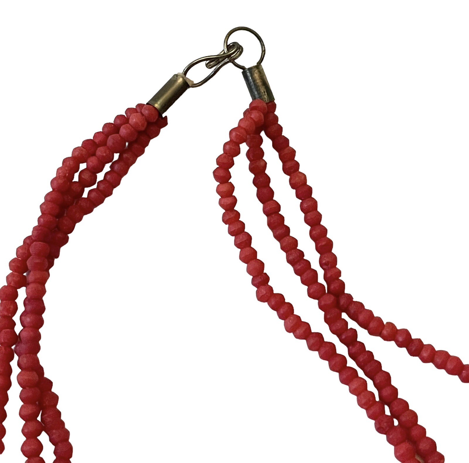 Vintage Hearts Red Beads Choker 33” Triple Strand Necklace
