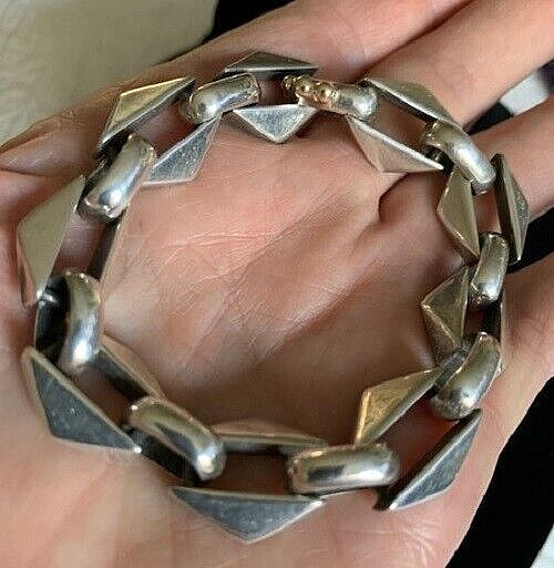 VINTAGE STERLING & GOLD FABULOUS HEAVY LINK BRACELET MAY BE NATIVE AMERICAN