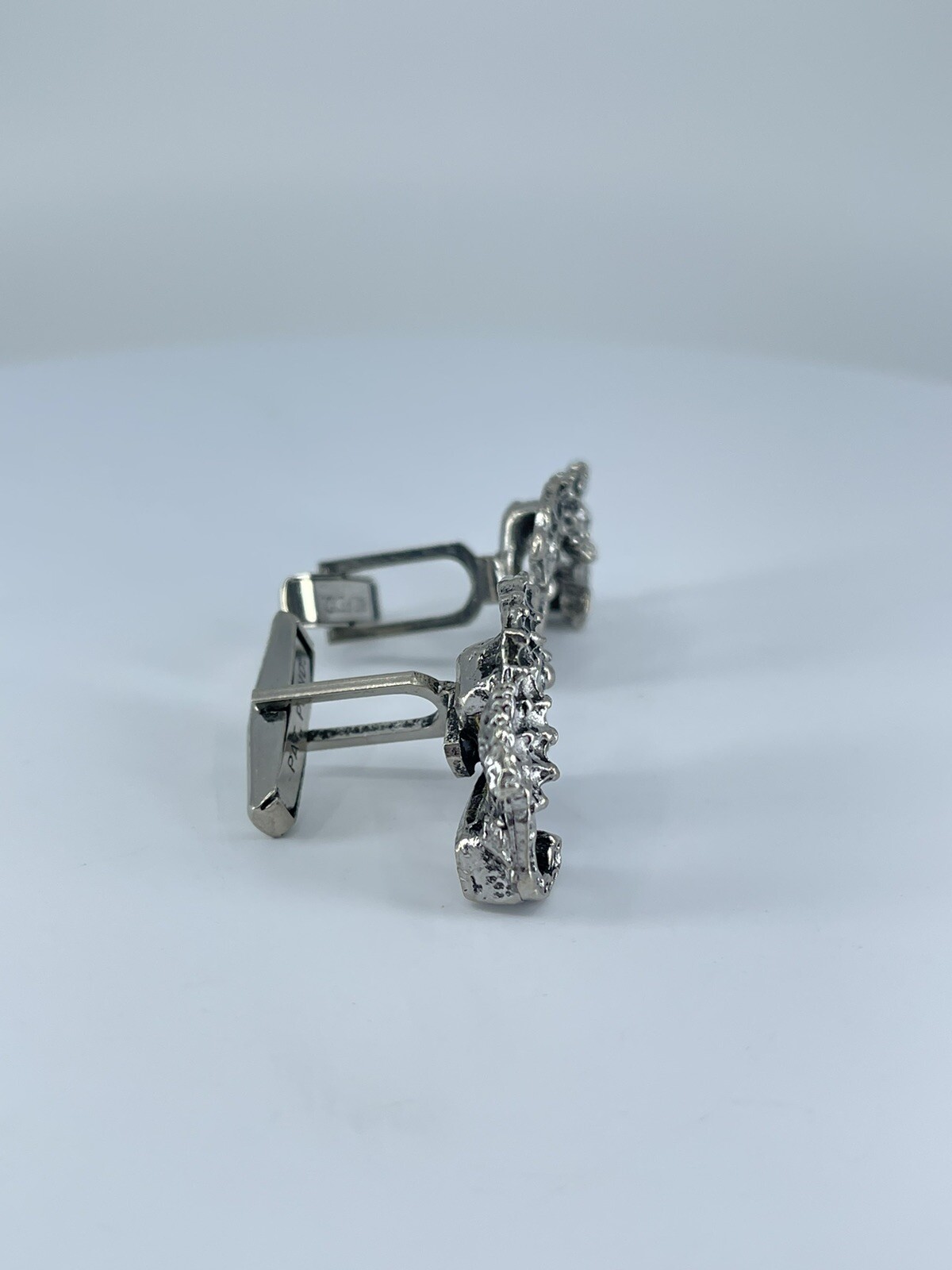 Vintage Seahorse cufflinks silver tone with black enamel accents 1-1/8″