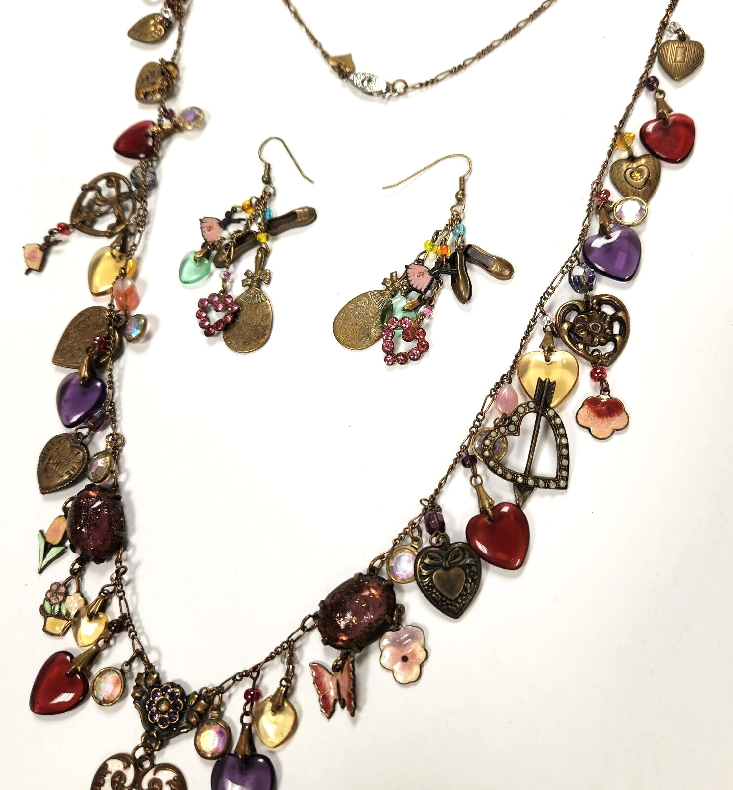 Glass Works Studio Hearts Ballerina Crystals Enamel Earrings Necklace Set