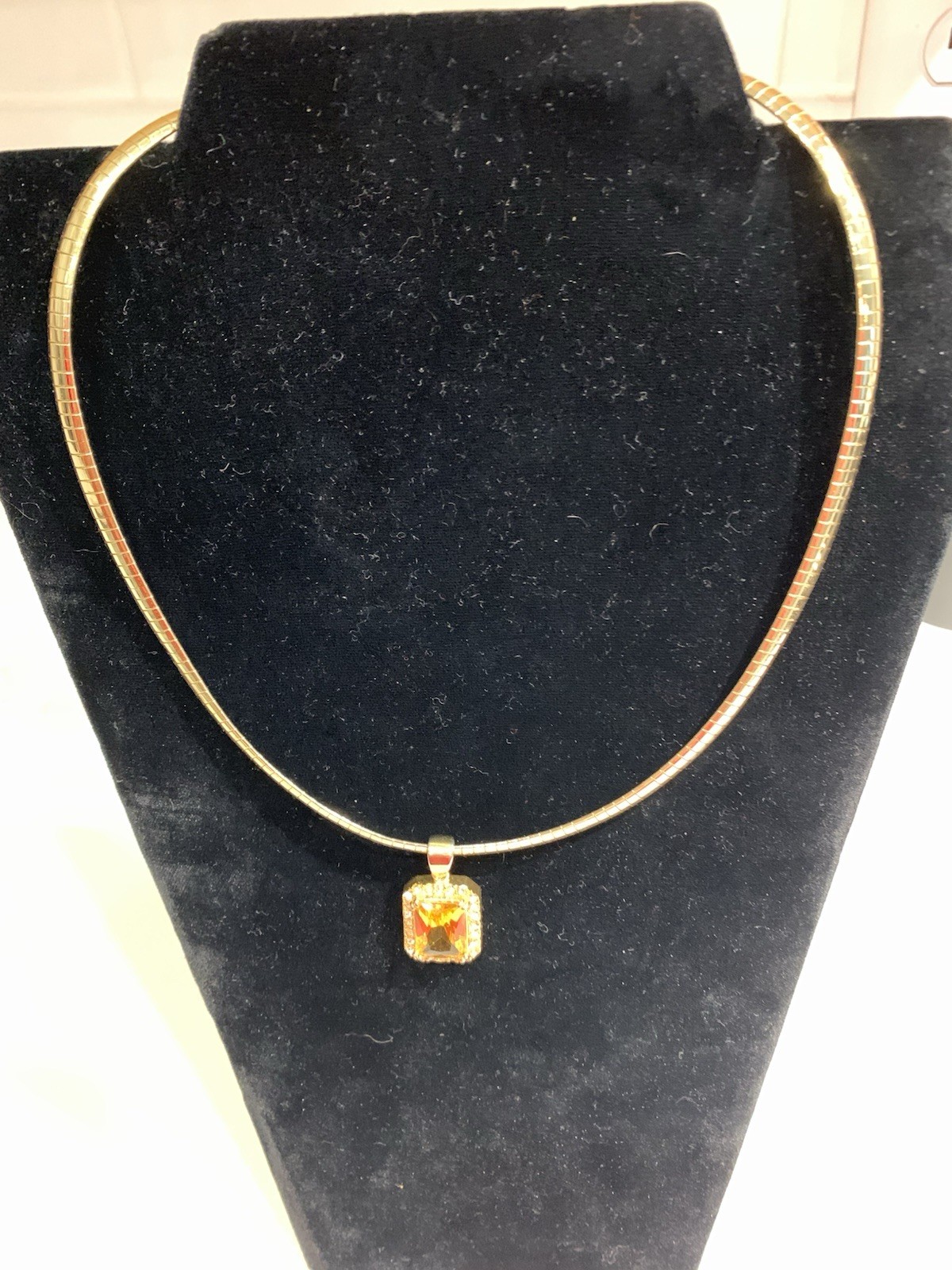 Lab Topaz Pendant On Gold Tone Slide Necklace