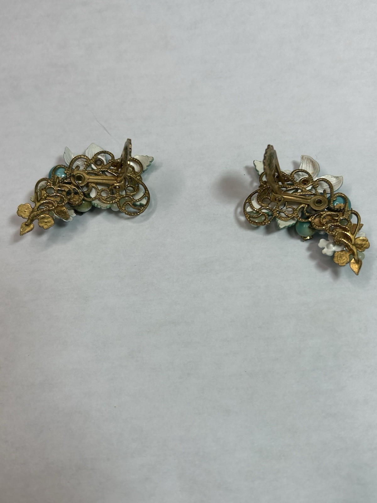 Miriam Haskell Lever Back Clip Earrings Blue Enamel AB Stones & Sim Pearls RARE!