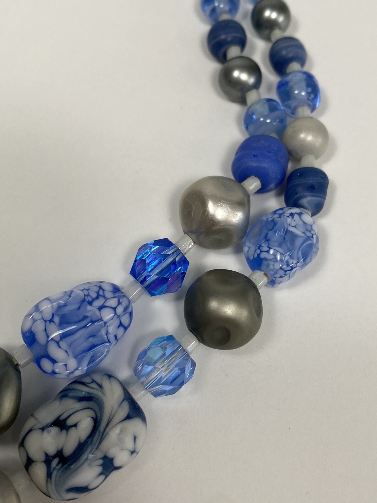 Japan Necklace Two strands Blue Glass Acrylic Beads 14”+ 2”