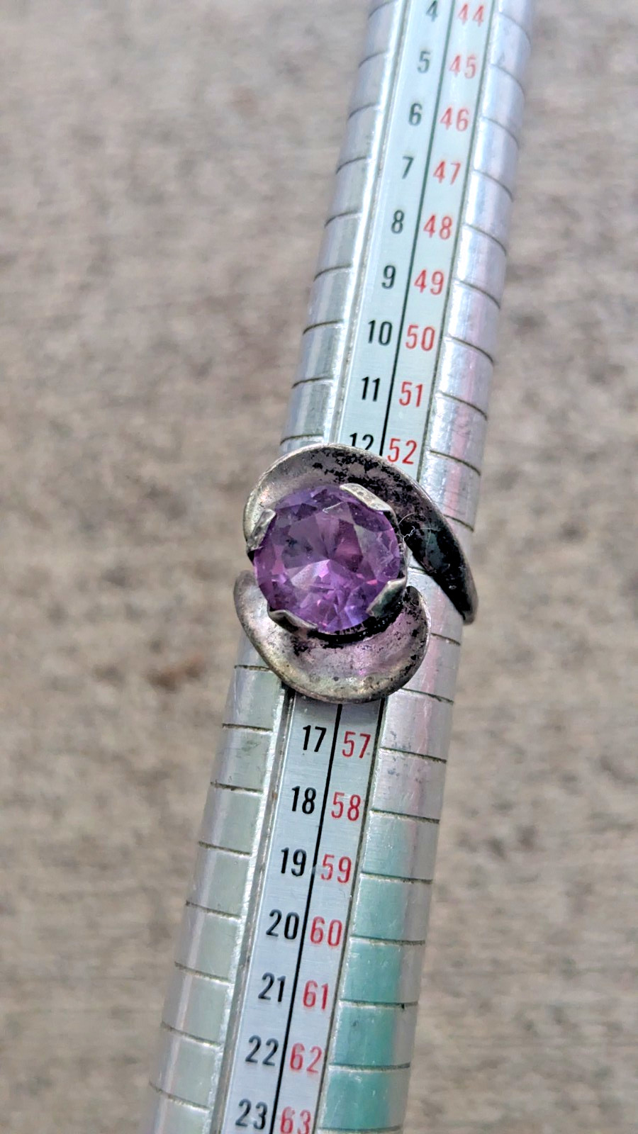 STERLING SILVER 925 & AMETHYST BRUTALIST/MODERNIST STATEMENT RING Sz 7