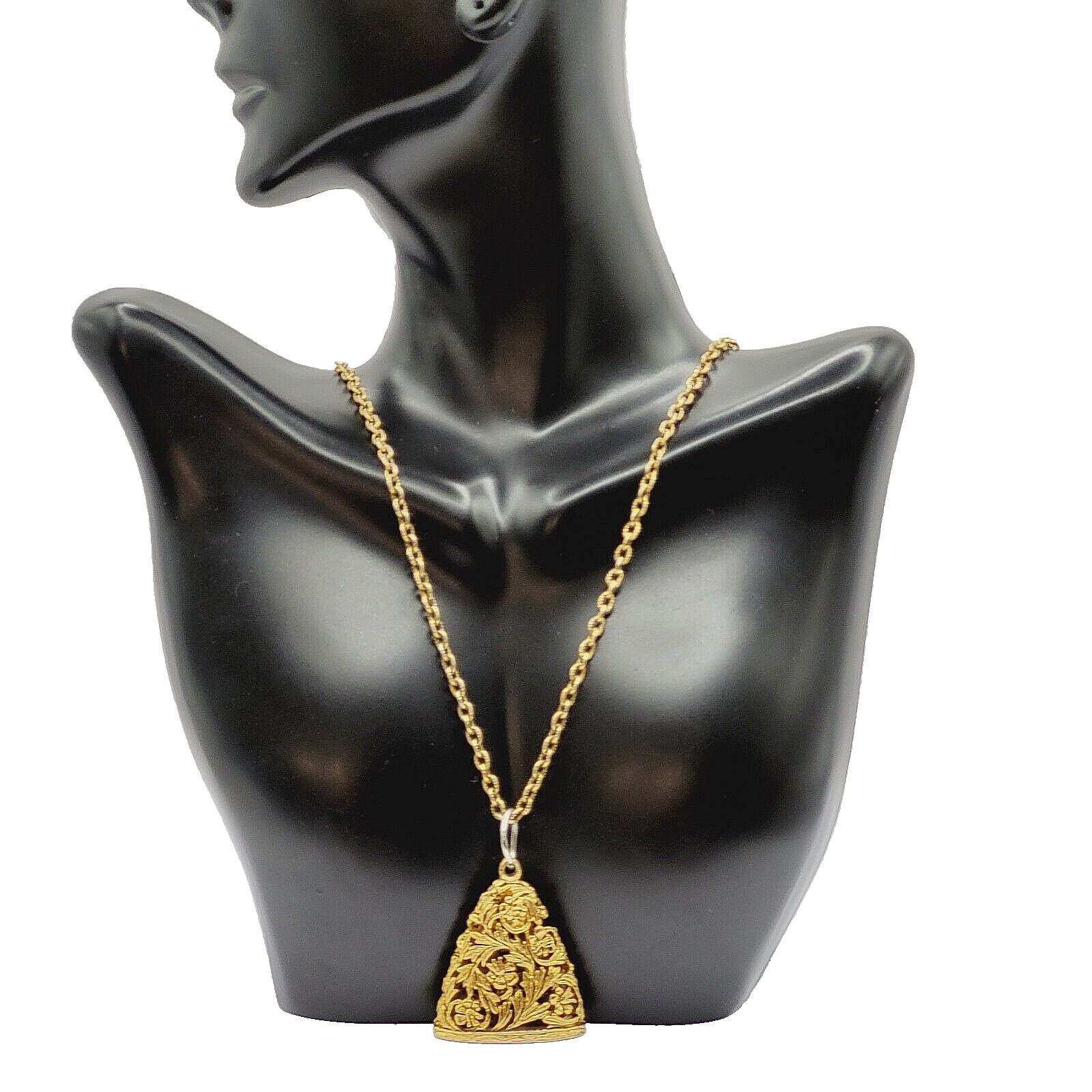 Renaissance Floral Triangle Filigree Pendant Necklace Gold Tone NO CLASP 24 Inch