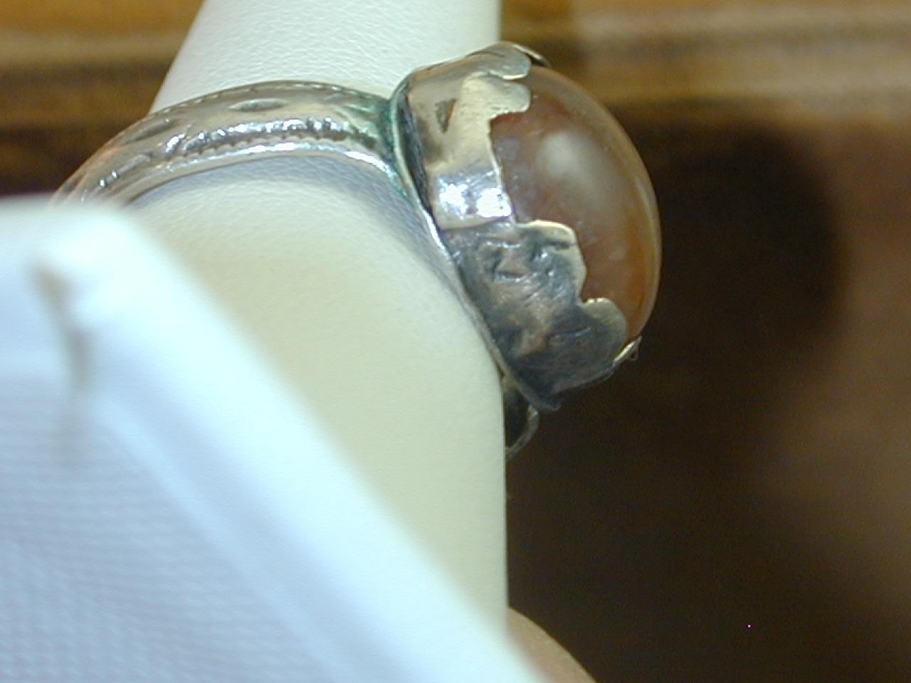 Antique Silver Metal Ring Colorful Banded Agate 7.75