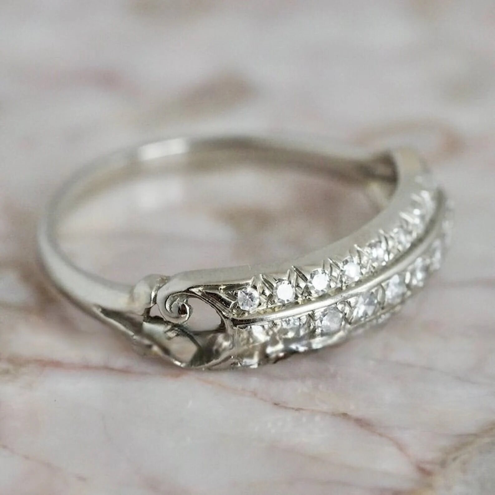 1/3 Ctw White Round Cut Simulated Diamond Antique Style Art Deco 925 Silver Ring