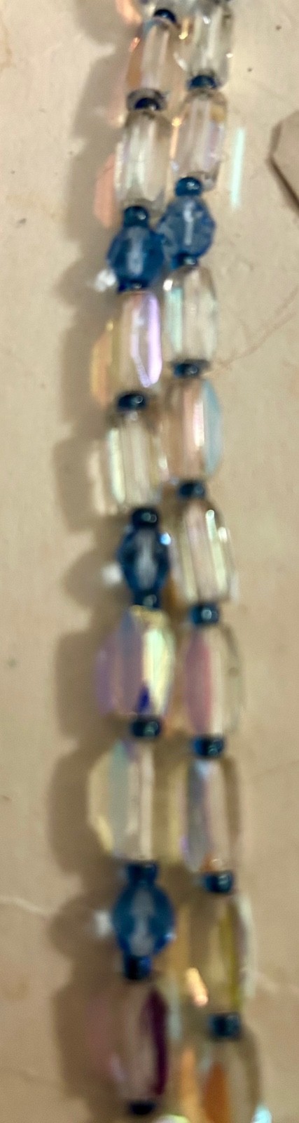 Antique Czech Art Deco Necklace Tubular Crystal Beads W/Cobalt ~ Org PKG NOS
