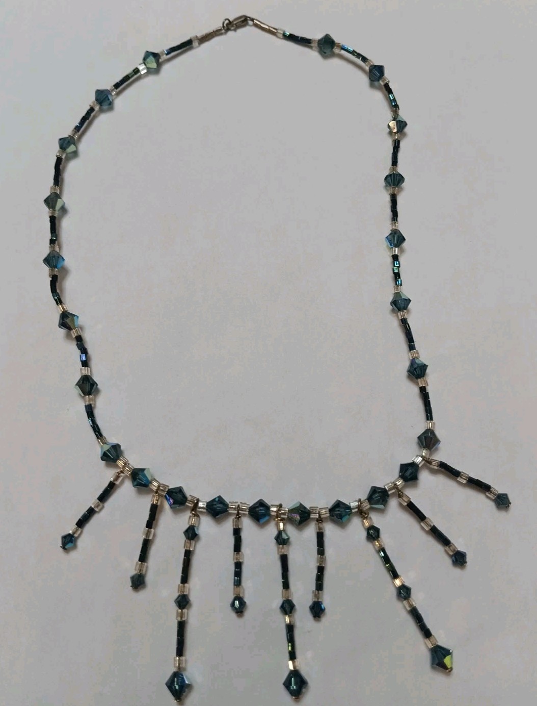 Vintage Handmade 17.5in Sterling Silver Blue Crystal Beaded Necklace 925 Tested