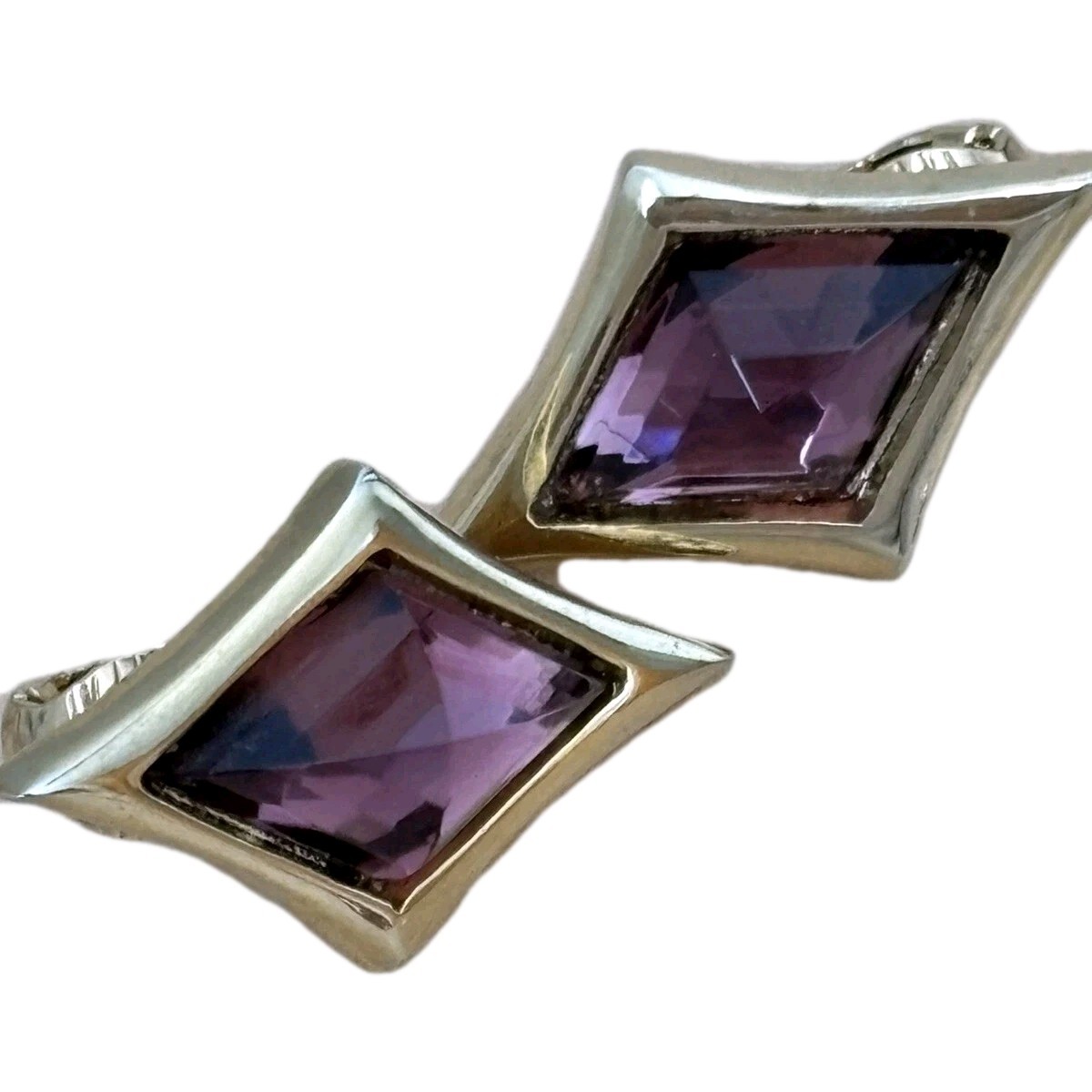 Pink Diamond Shape Earrings/ Clip Ons/ Gold Tone/ Measure About 1 in Length