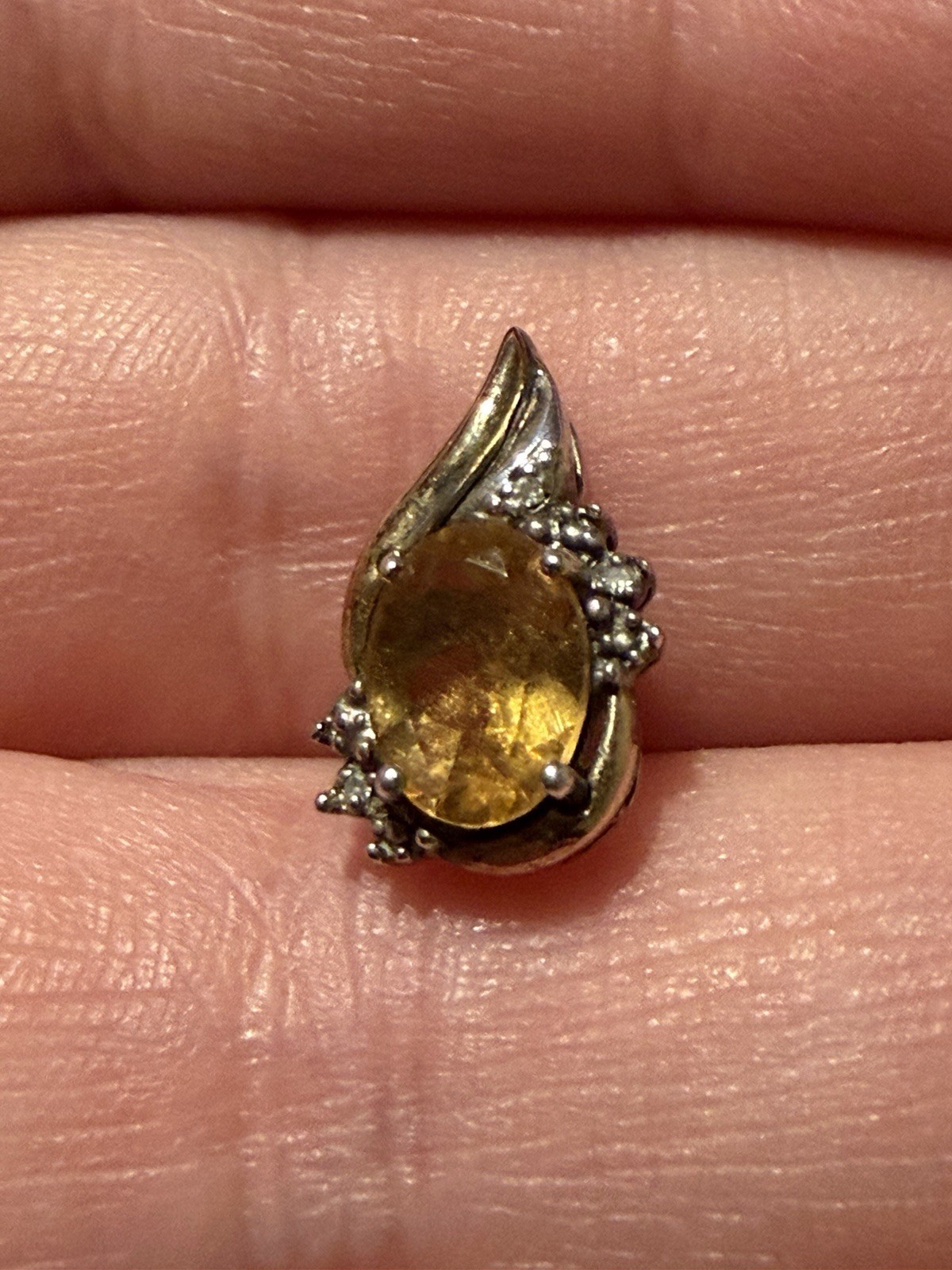 Vintage 925 Sterling Silver 10K Gold Citrine CZ Pendant Signed (Circled Mark)
