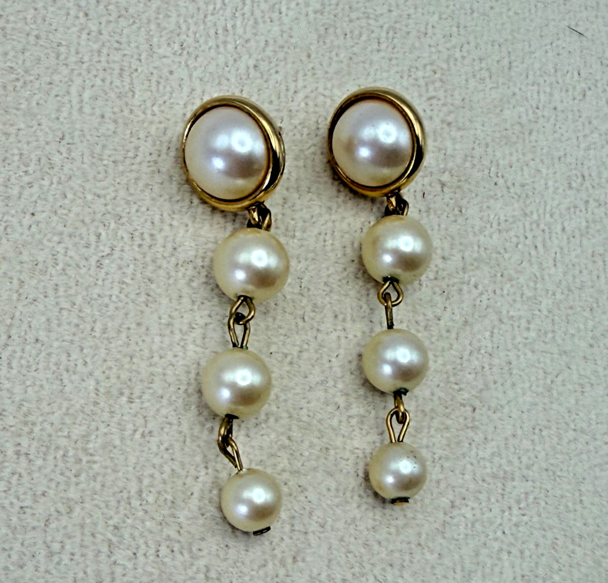 Vintage Faux Pearl Gold Tone Dangle Earrings Classic Drop Bridal