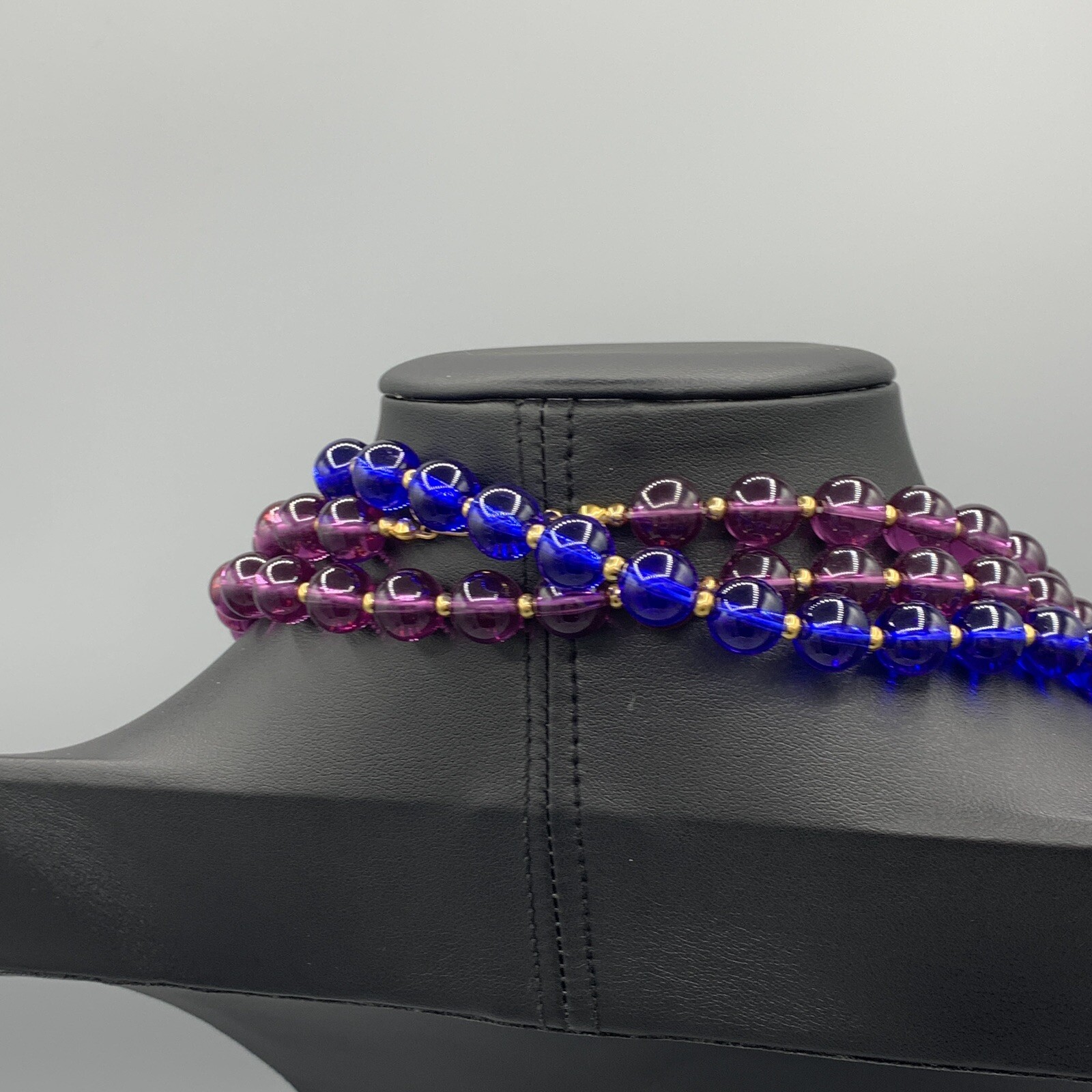 Marvella NOS Necklace Lot Blue and Purple Bead Lightweight Original Tags 24 Inch