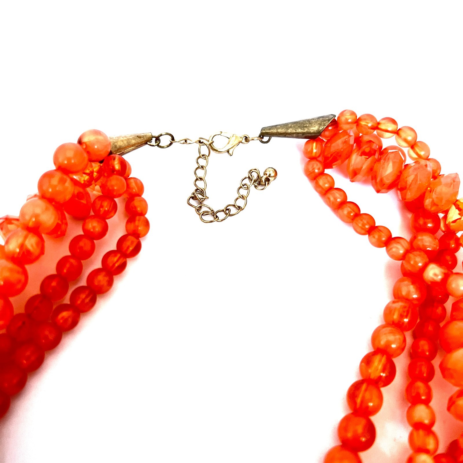 VTG Multi-Strand Orange Beaded Necklace Faceted Acrylic 20″ 4 Strands Adjustable