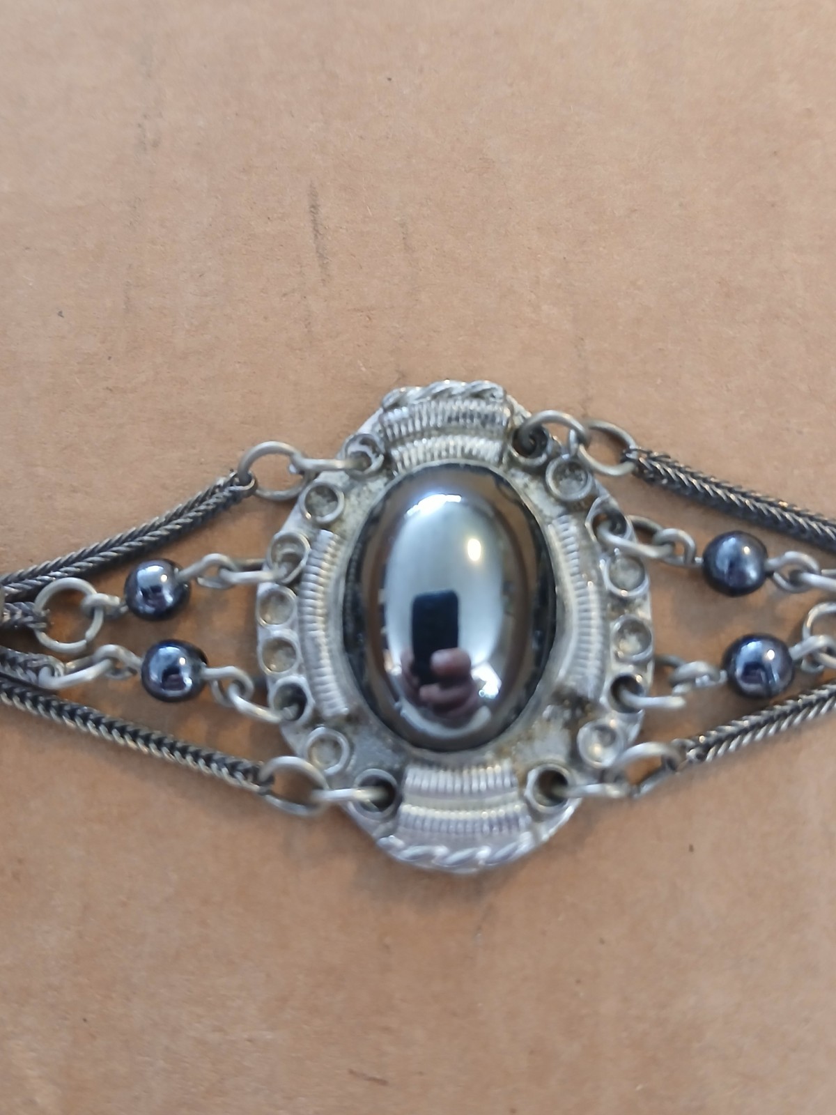 Vintage 900 coin Silver And Black Onyx Middle Eastern/Turkish Bracelet 7″