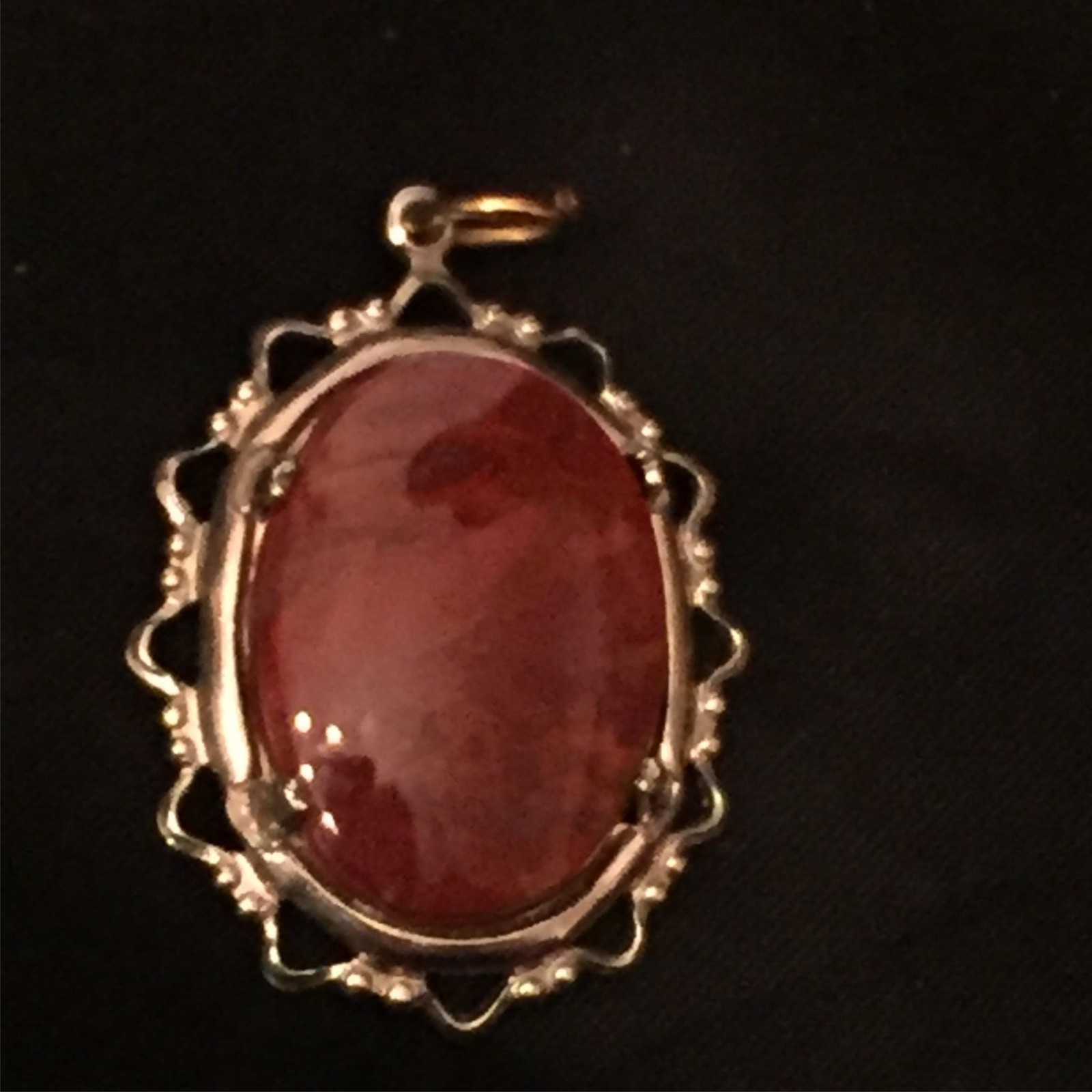 Vintage Red Jasper Large Natural Stone Cabochon Pendant Silver ST for Necklace