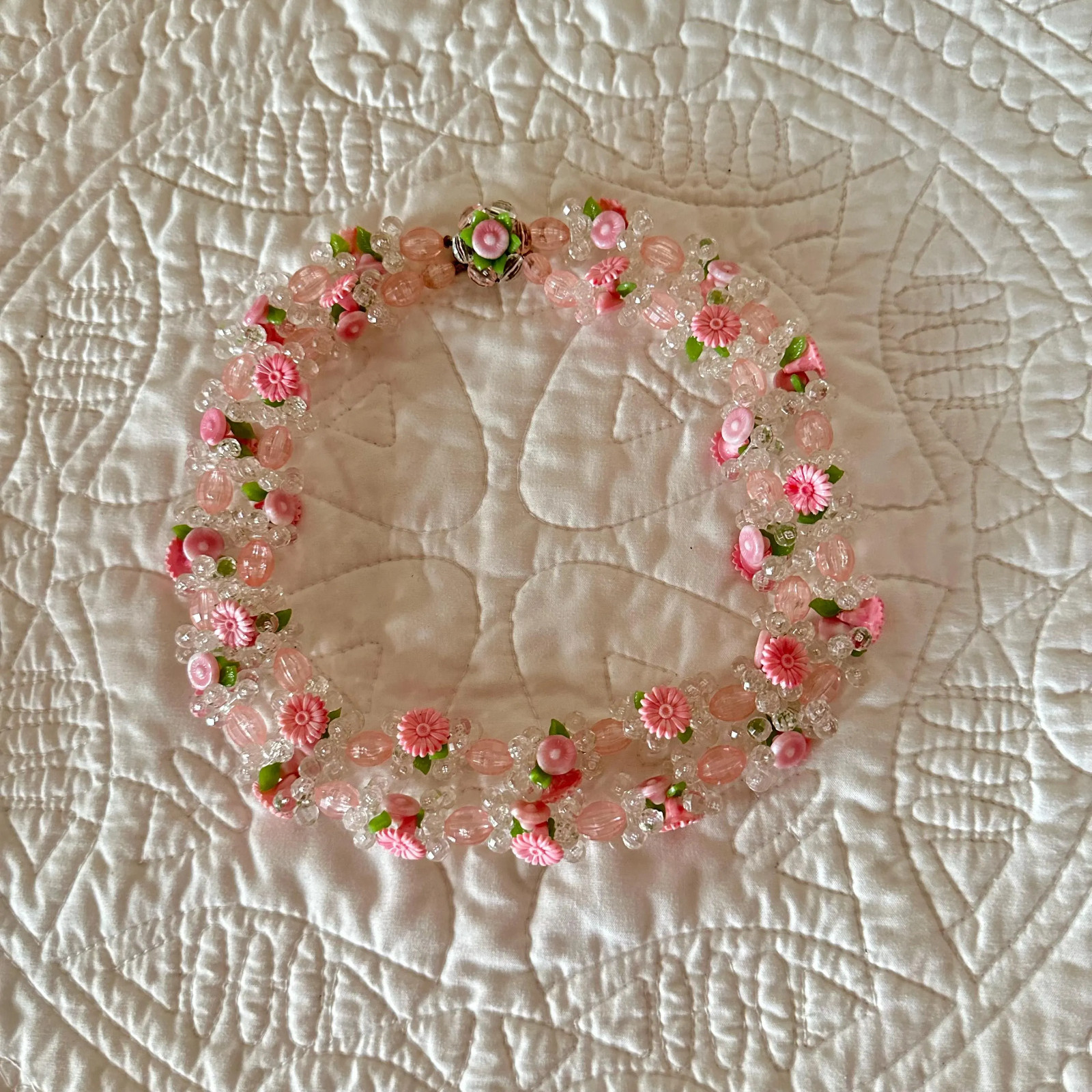 Vintage 1950s Chunky Cluster 2 Strand Pastel Pink West Germany Choker Necklace