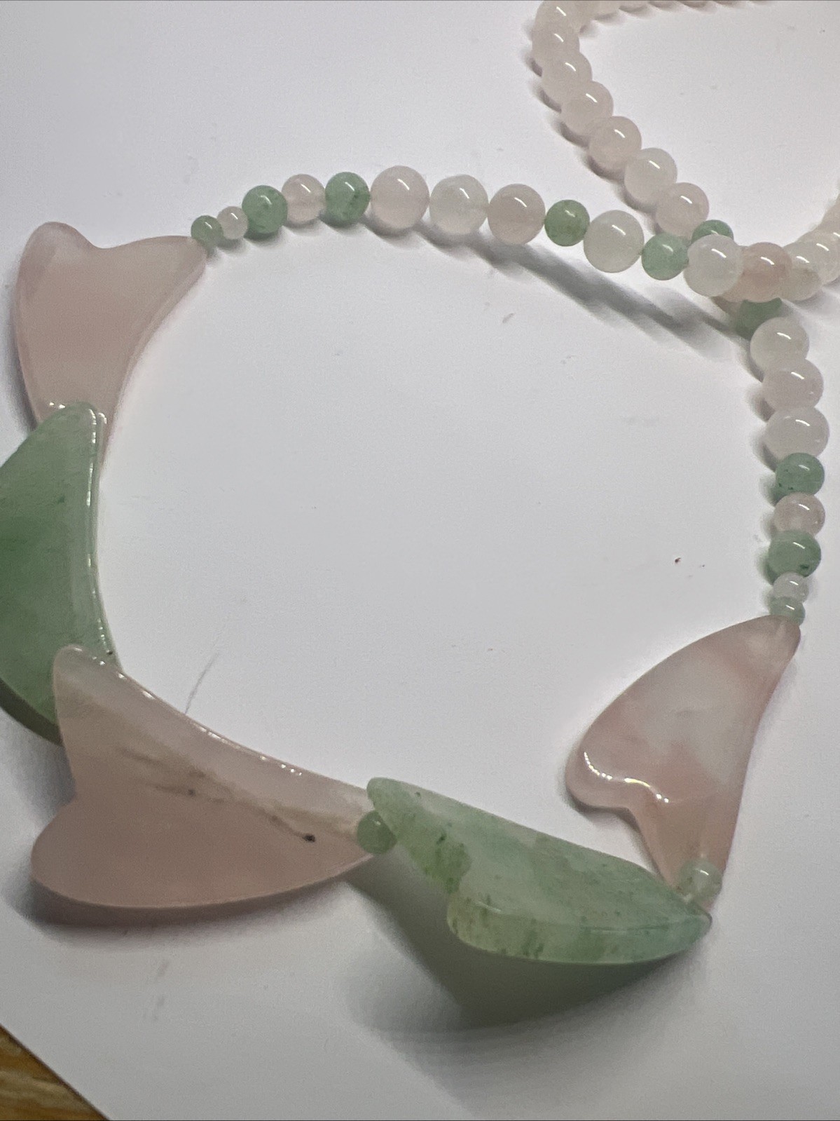 Beautiful Gemstone Pink & Green Beaded Heart Shaped Pendant 24” Necklace