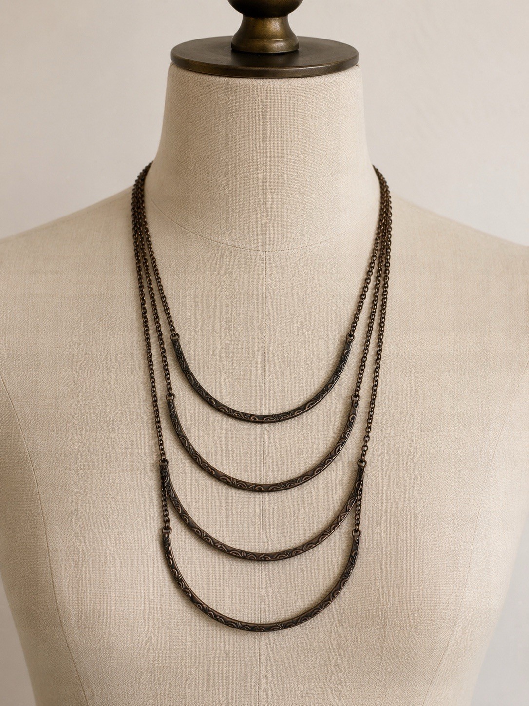 Vintage Antiqued Brass-Tone Layered Statement Necklace