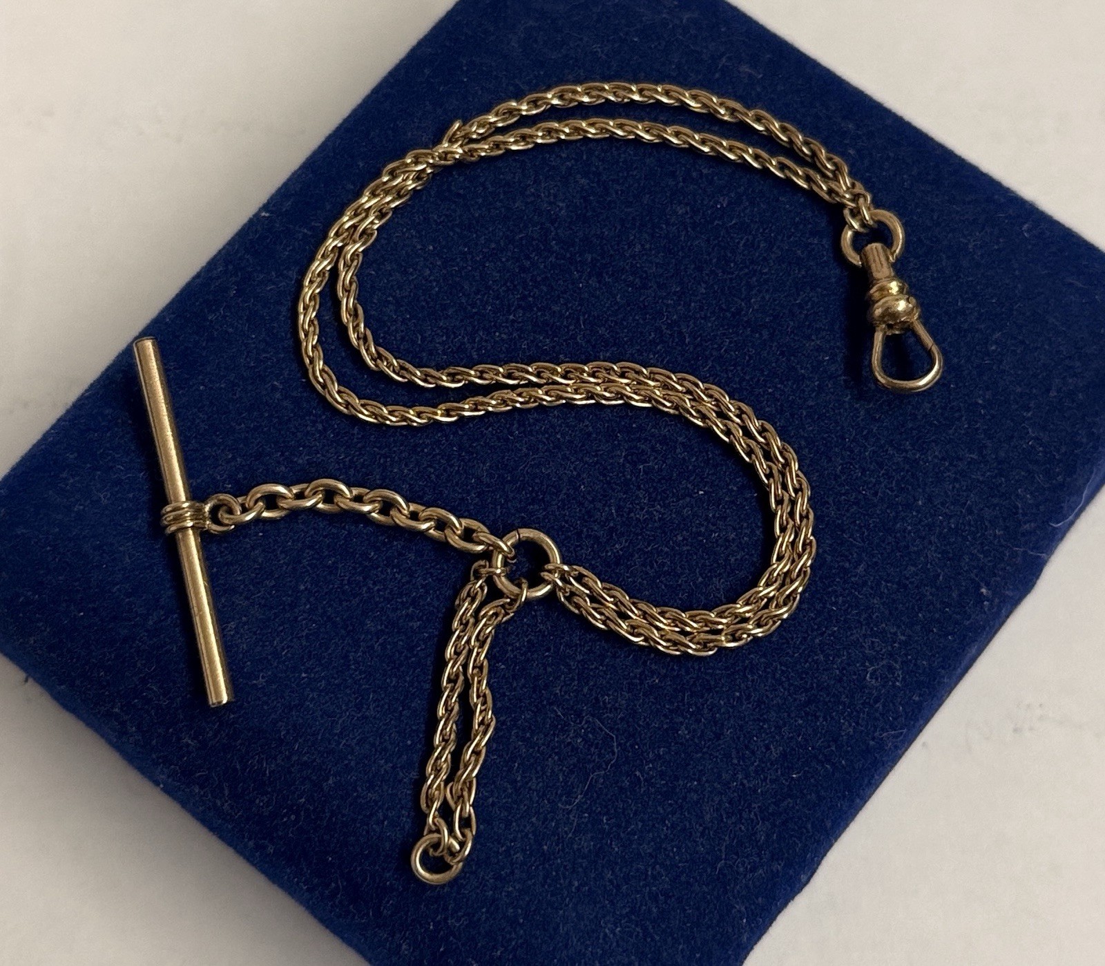 8.3g Gold filled Watch Chain victorian Wheat Fob Gf 8” Double Link T Bar 3.4mm