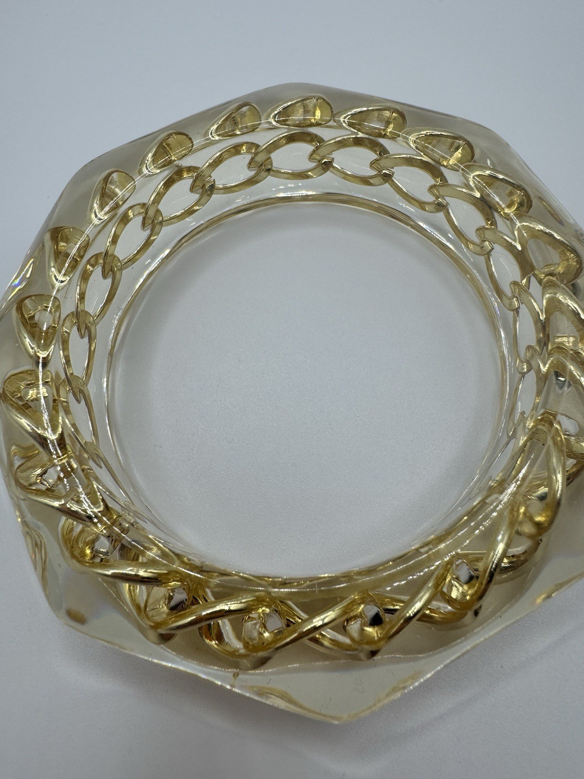 Luxury Vintage 1950s Faceted Lucite Bangle With Gold-Plated Curb Chain Bracelet