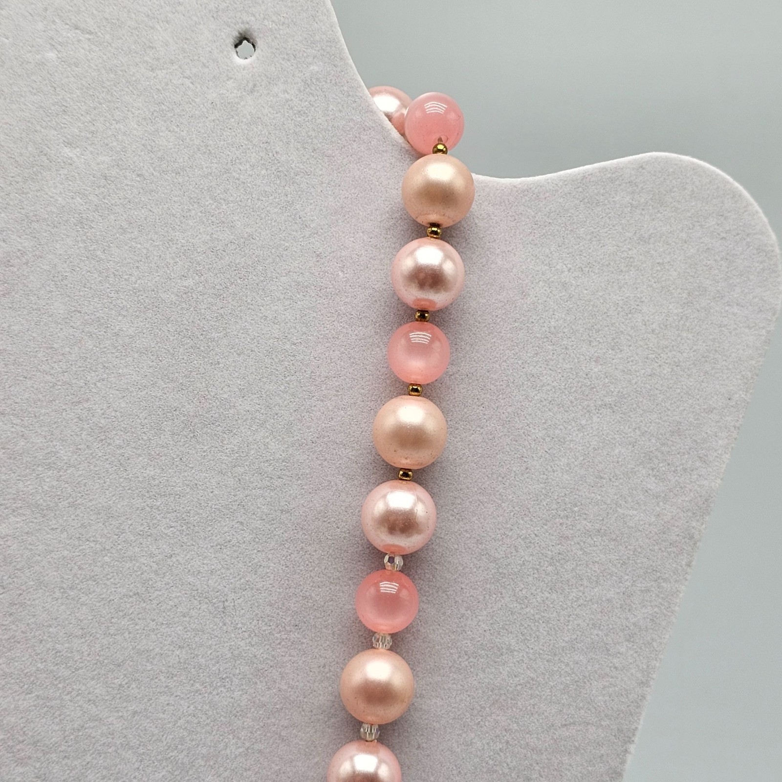 Pink Rose Gold Faux Pearl Acrylic Beaded Necklace Vintage Long 23.5 in