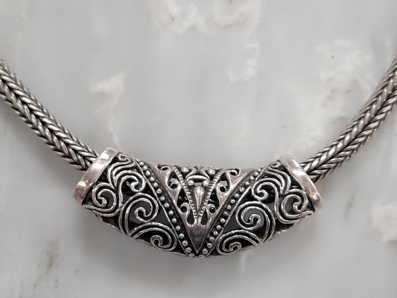Sterling Silver Slider Pendant Wheat / Spiga Chain Necklace 47.3g ~ 15-C897
