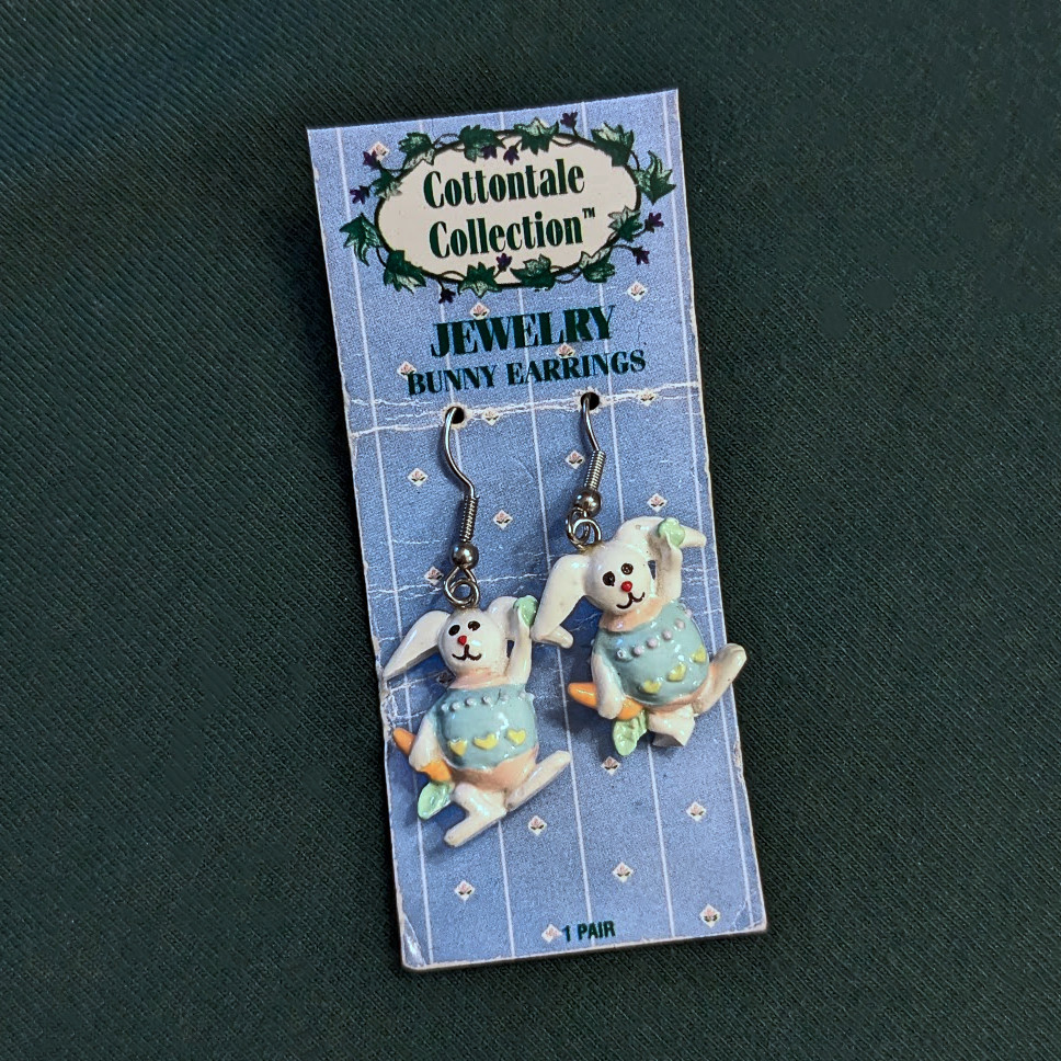 Vintage 2001 Easter Bunny Earrings Y2K NOC Easter Plastic Dangle Pastel Colors