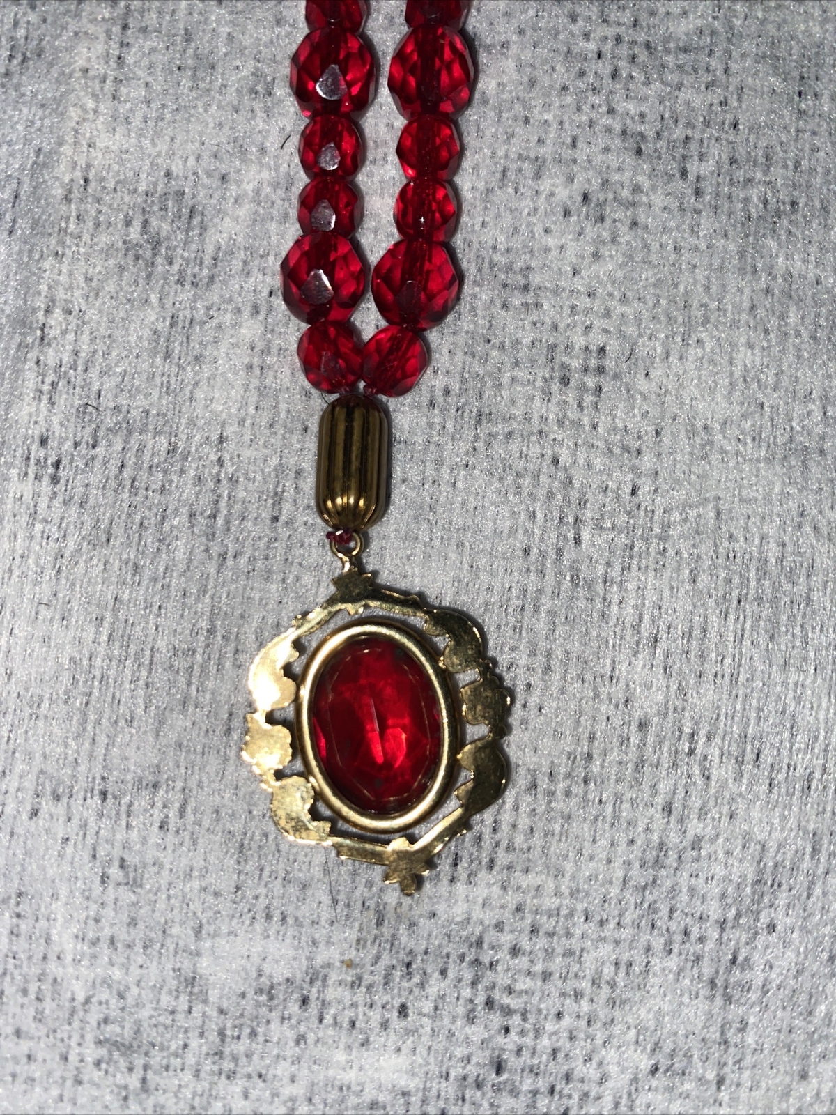 Vtg Red Crystal Gold Accents 2pc Set