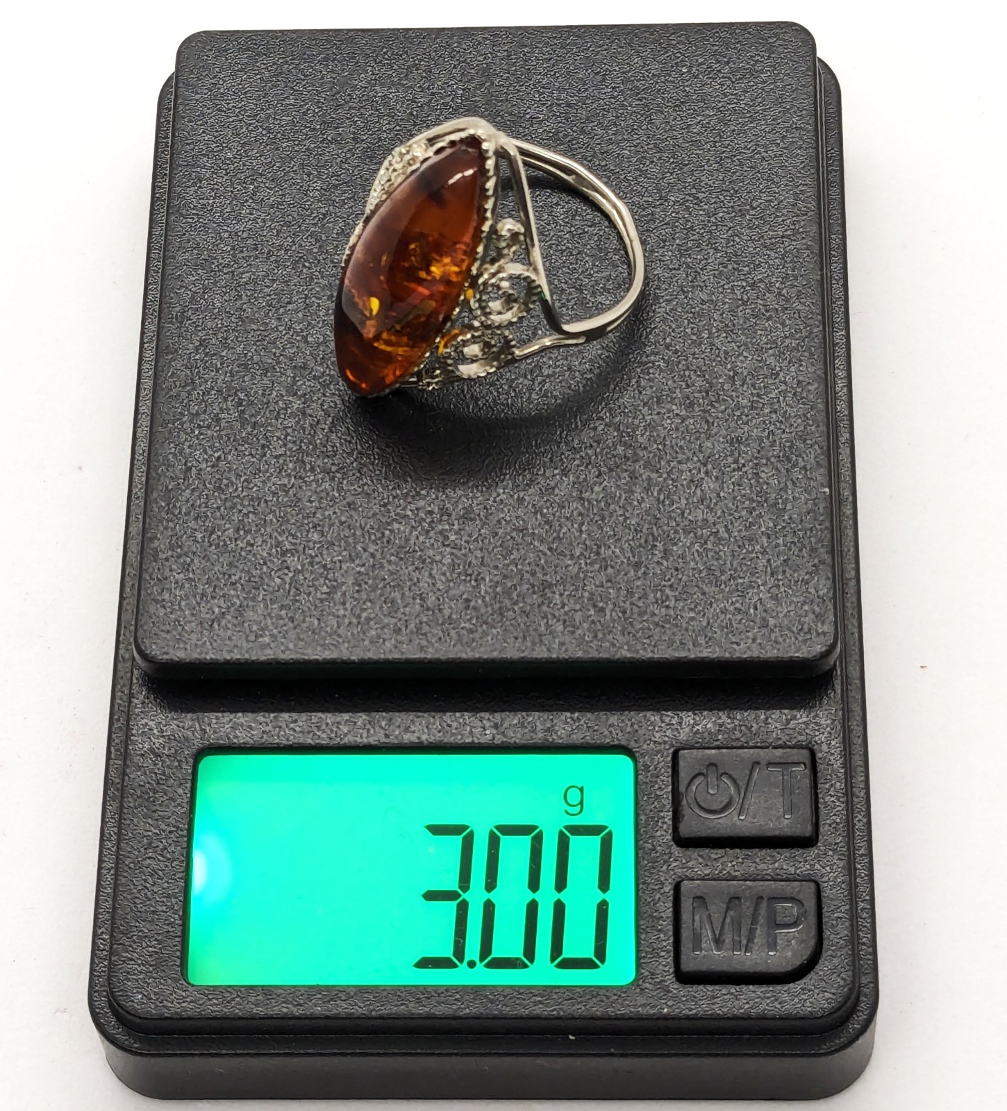 Vintage Elegant Soviet RING with Bright Natural Amber -size: 9.5US (19.5mm) #121