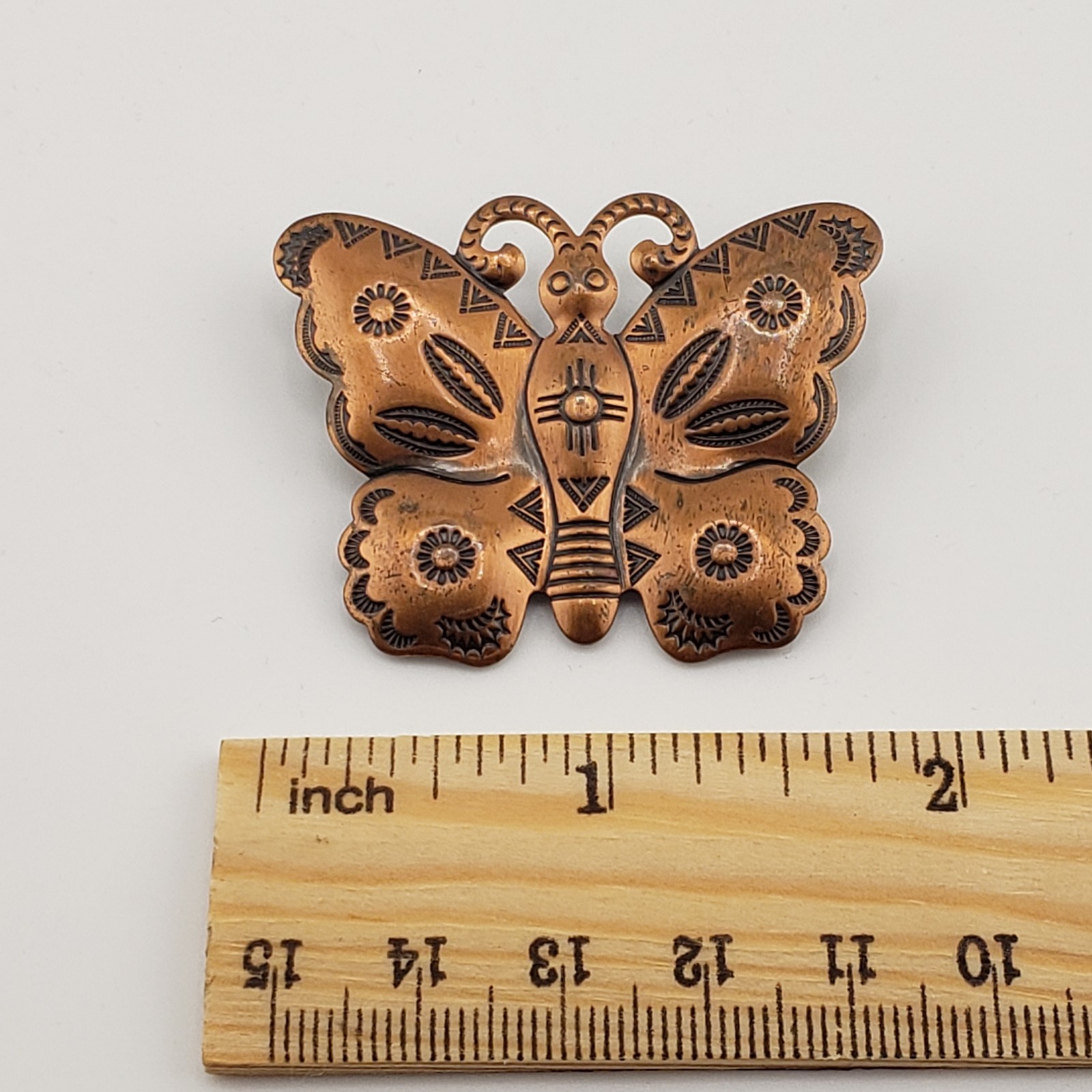 Copper Color Butterfly Pin Brooch Concha Style Mariposa Southwest Boho Western