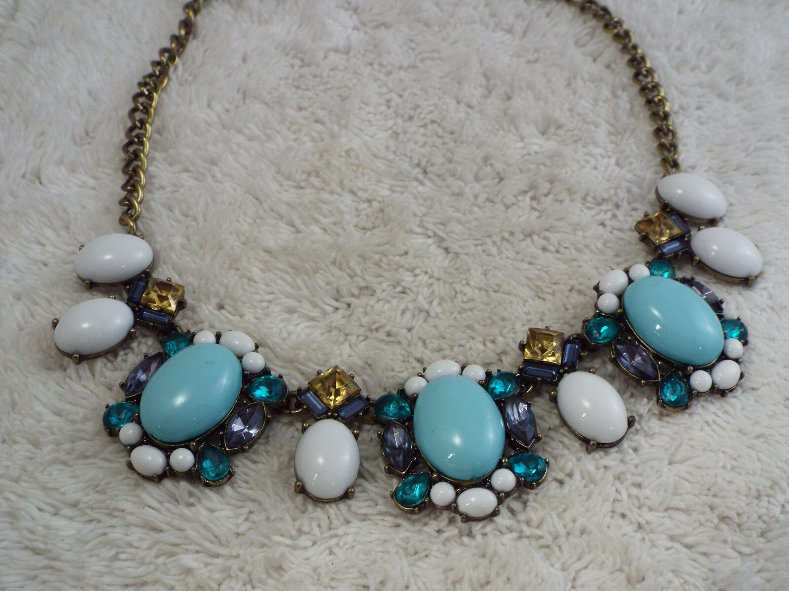 SUGARFIX Brass Blue White Bead Scoop Necklace (B38)