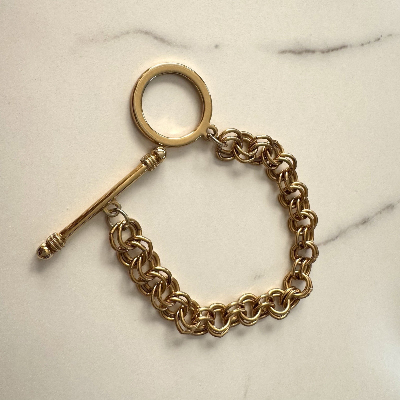Vintage Gold Tone Double Link Chain Toggle Bracelet – Chunky Statement Style
