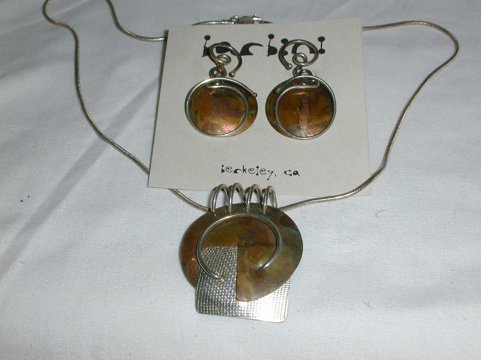 BARBINI STERLING MIXED METAL MODERNIST ABTRACT SET NECKLACE & EARRINGS BERKELEY