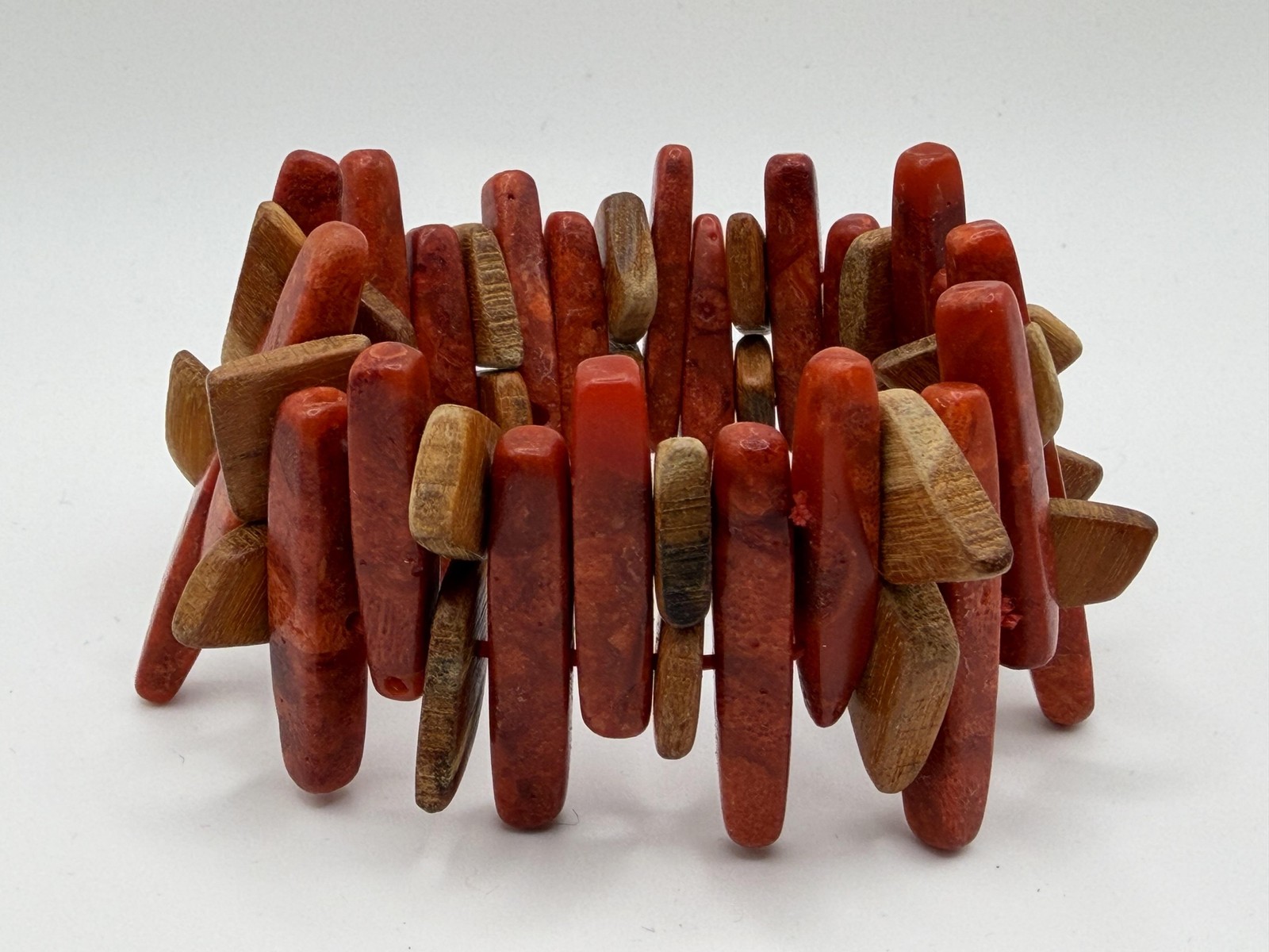 BRACELET CLIP-ON EARRINGS JEWELRY SET WOMEN BOHO CHUNKY STATEMENT ORANGE VINTAGE