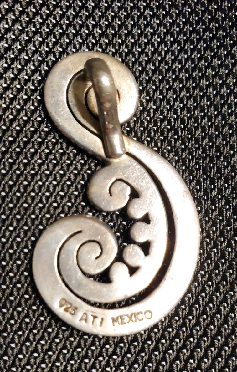 Signed ATI Sterling Silver 925 Mexico Large Swirl Slide Pendant