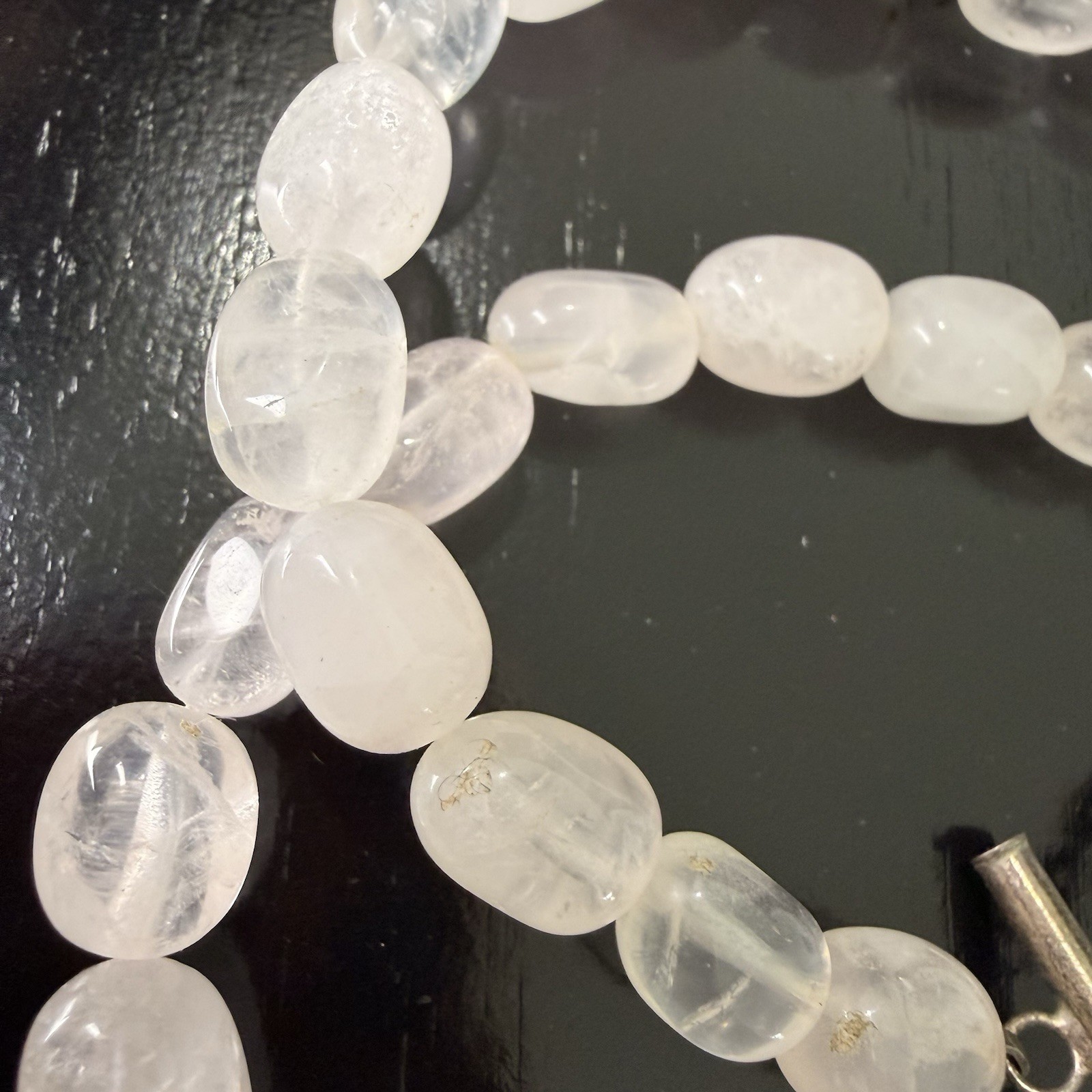 Vintage White Quartz Graduated Bead Necklace Statement Strand Toggle Clasp