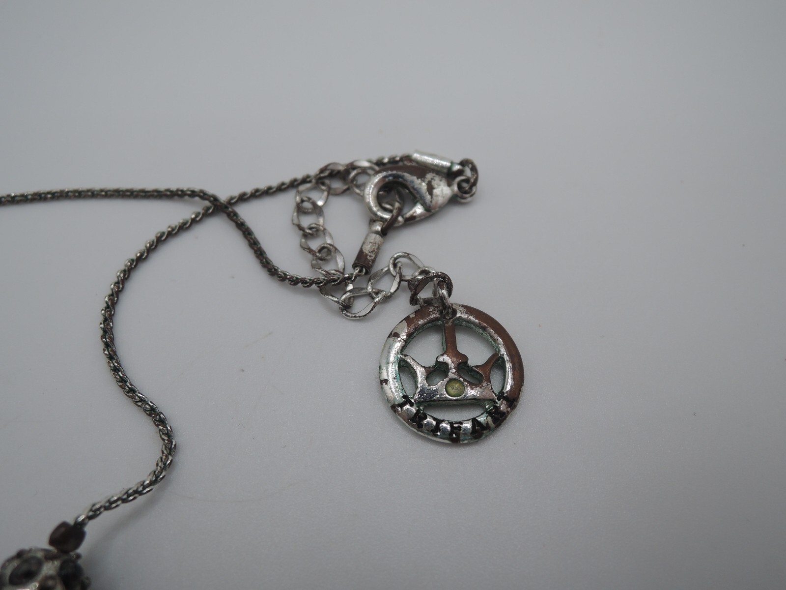 Trifari Silver Tone Necklace with Black Rhinestone Medallions, 1990s