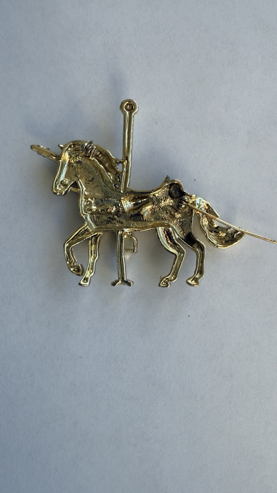 Gold Tone Carousel Unicorn Horse Brooch Pin Mythical Fantasy Jewelry