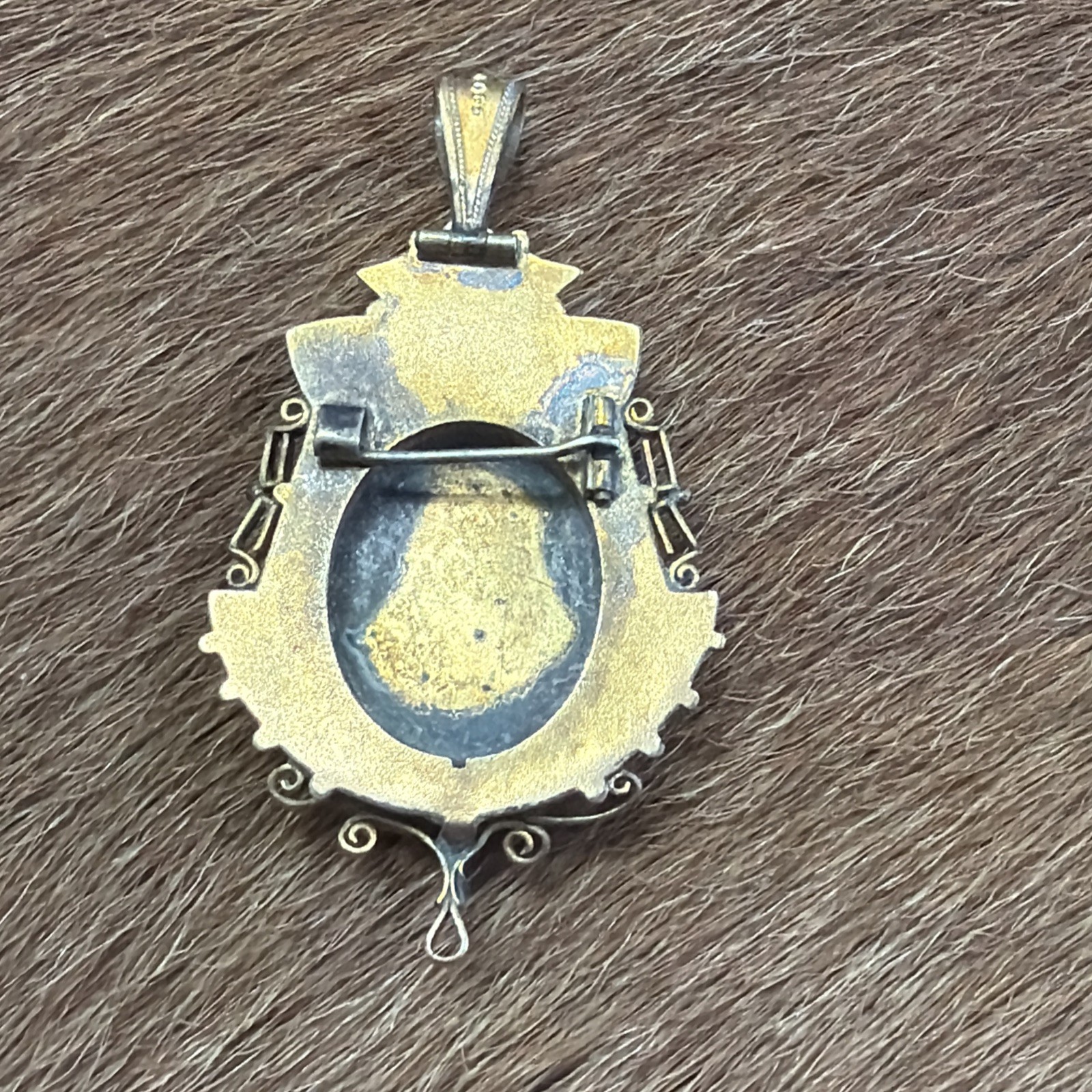 Vintage Late 1800’s Victorian Gold plated seed Pearl Etruscan Pendant/broach