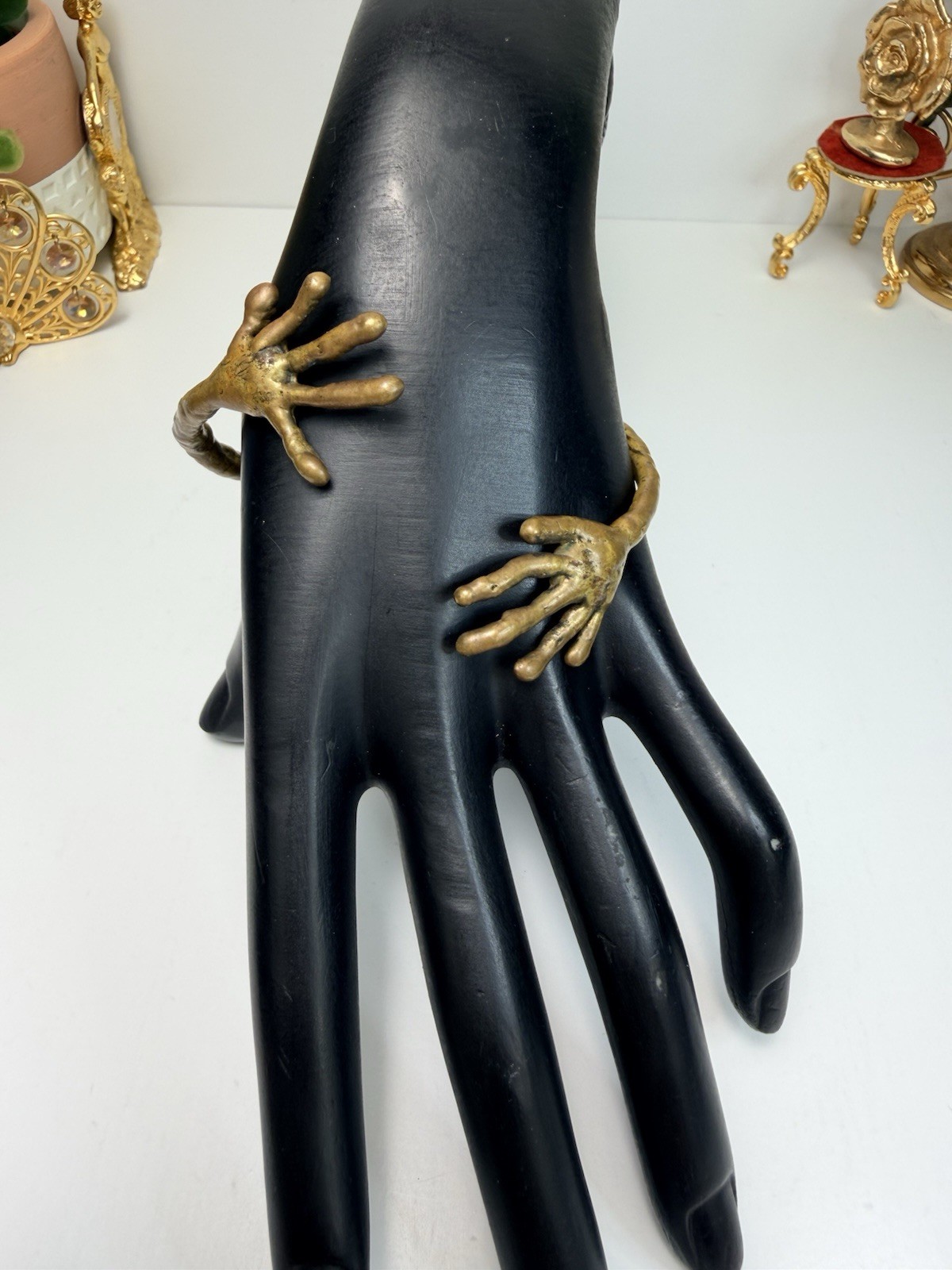 Vintage Brutalist Bronze Hand Cuff Bracelet Sculptural Modernist Artist Piece