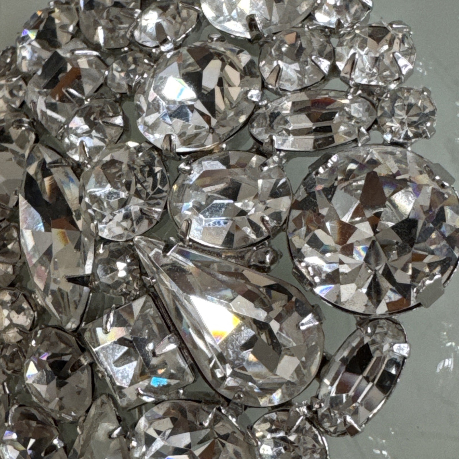 Vintage Weiss Large Brooch Silver Tone With White Crystals